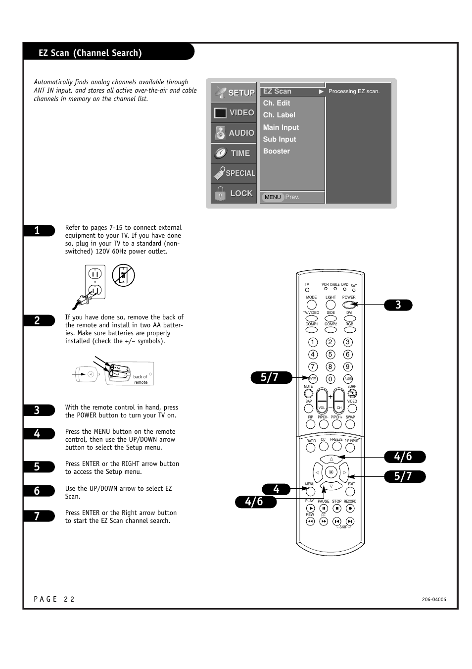 Ez scan (channel search) | Zenith M52W56LCD User Manual | Page 22 / 60