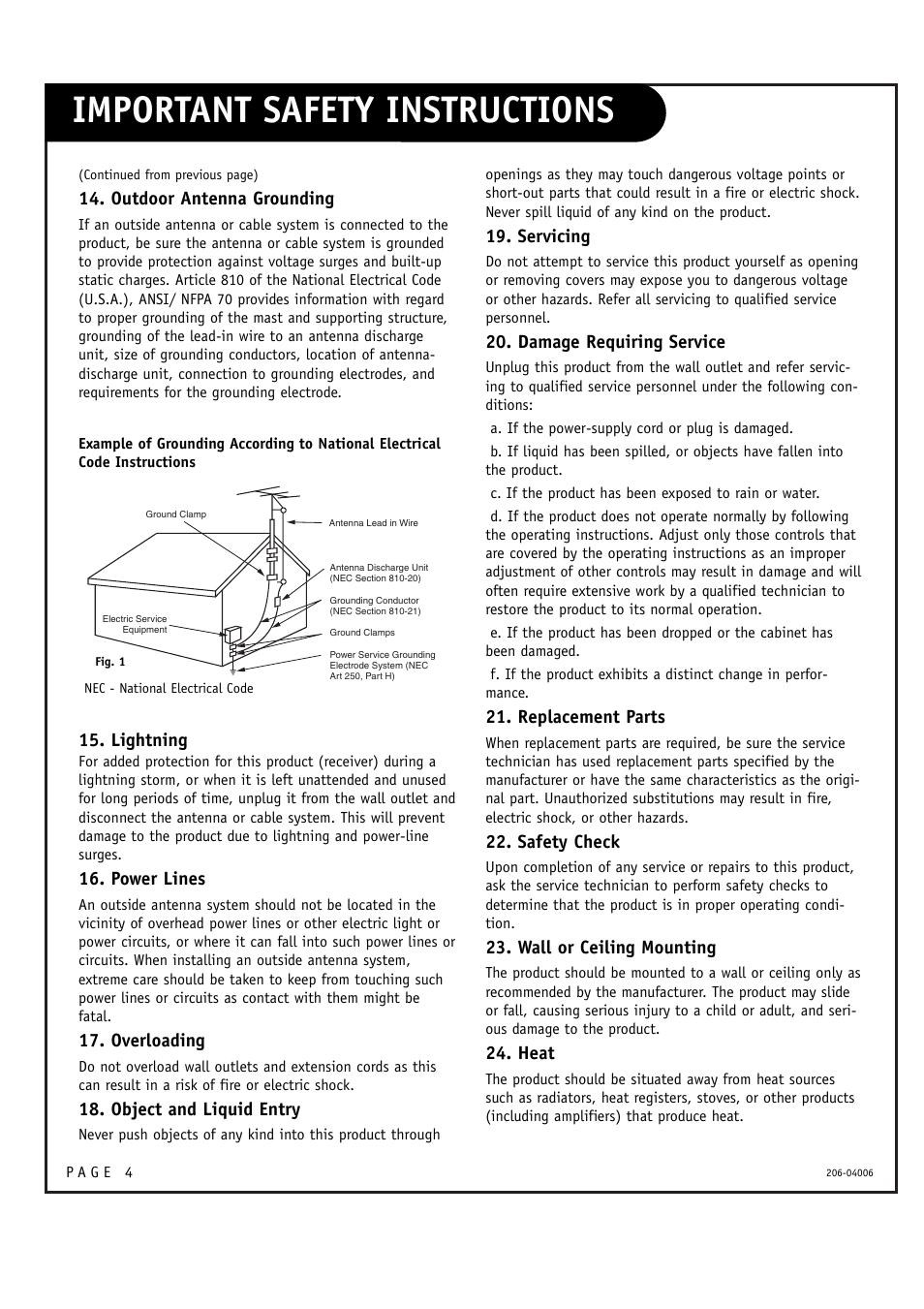 Important safety instructions | Zenith M52W56LCD User Manual | Page 4 / 60