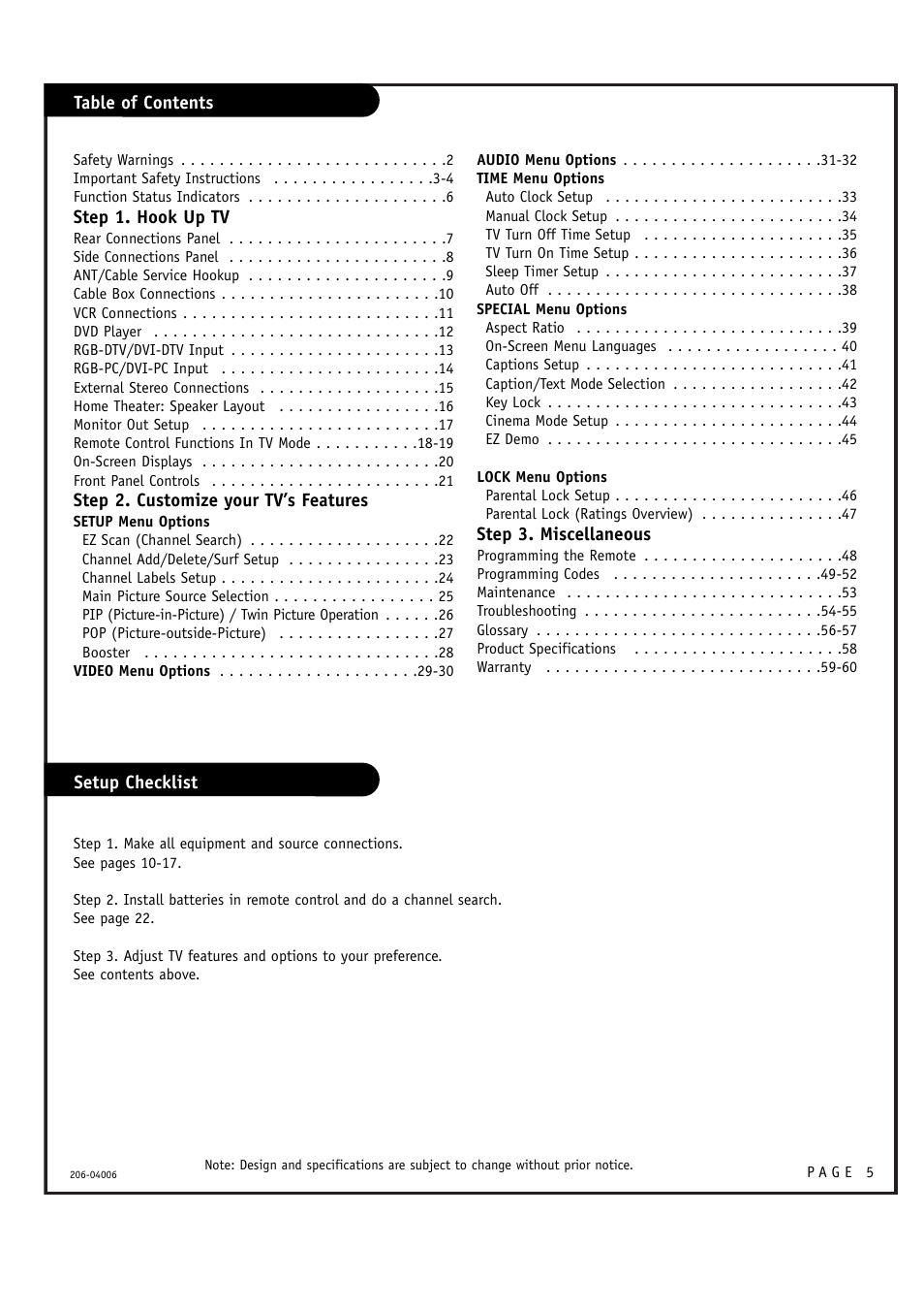 Zenith M52W56LCD User Manual | Page 5 / 60