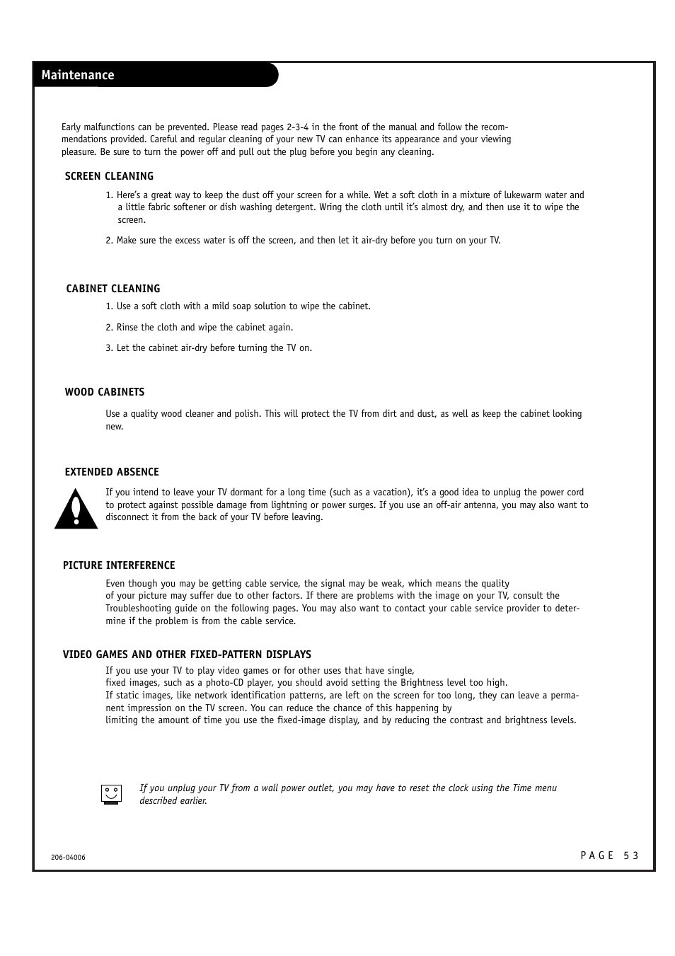 Maintenance | Zenith M52W56LCD User Manual | Page 53 / 60