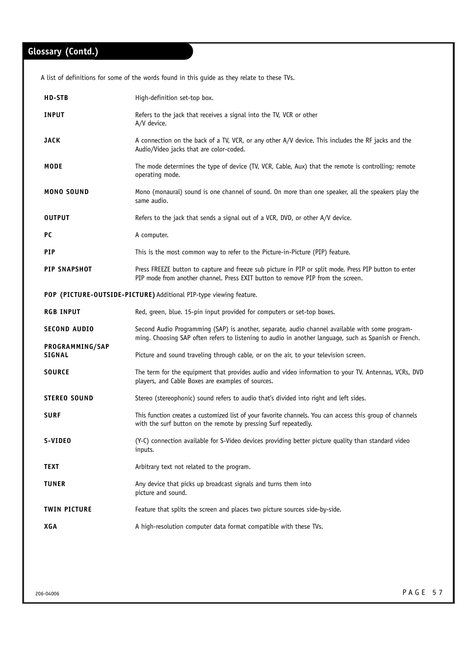 Glossary (contd.) | Zenith M52W56LCD User Manual | Page 57 / 60