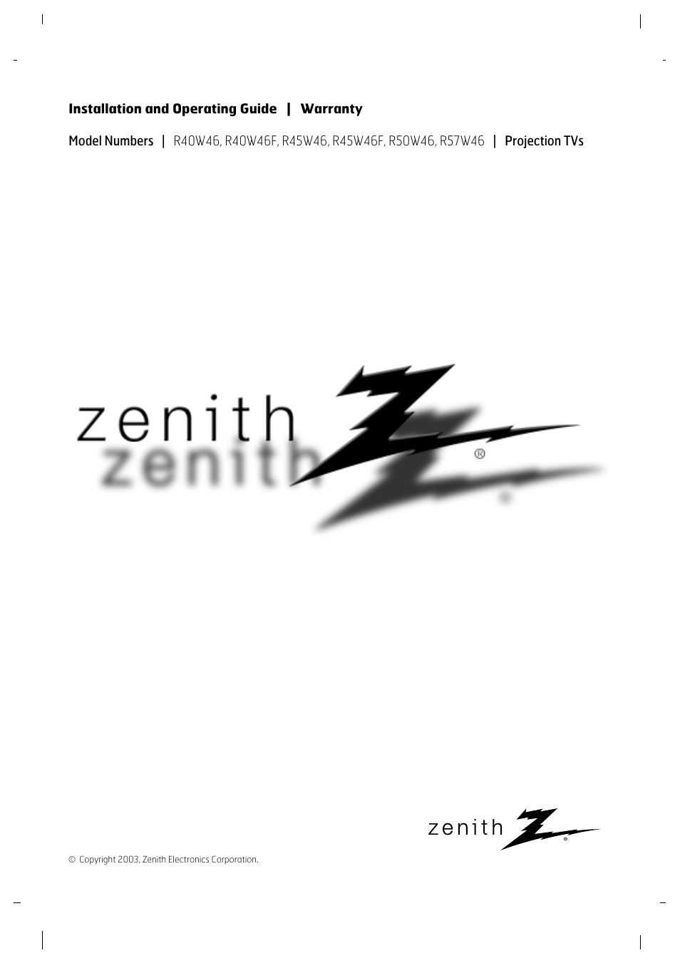 Zenith R40W46 User Manual | 40 pages