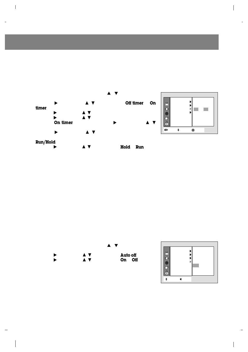 Off timer/on timer setup, Auto off setup | Zenith R40W46 User Manual | Page 13 / 40