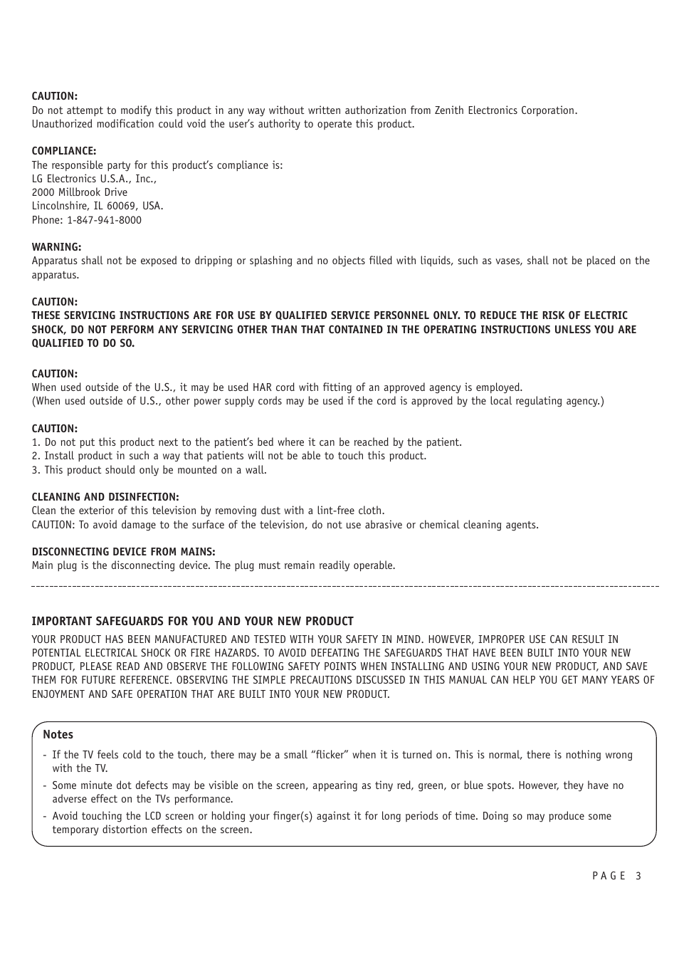 Zenith L20V54S User Manual | Page 3 / 64
