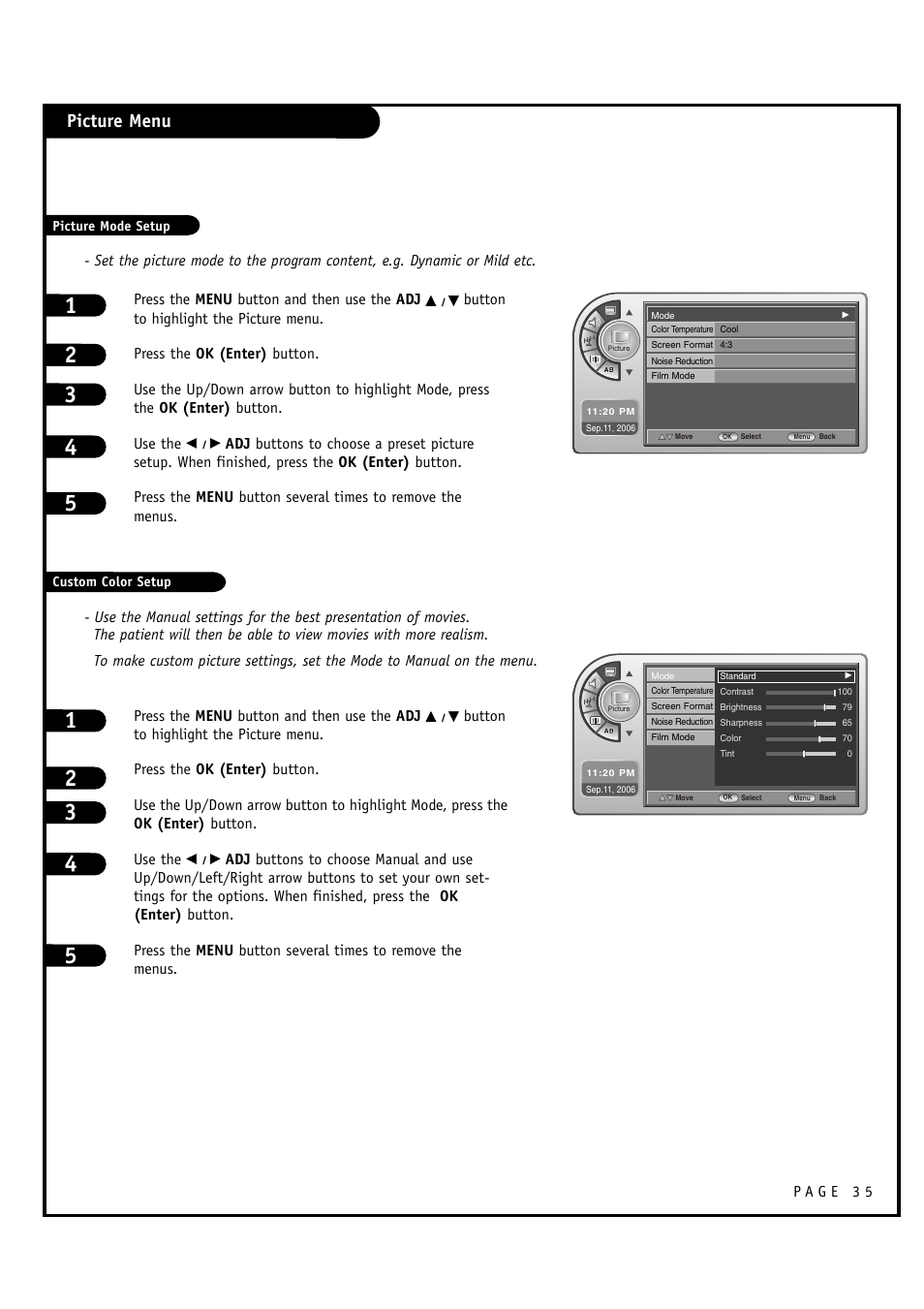 Picture menu | Zenith L20V54S User Manual | Page 35 / 64