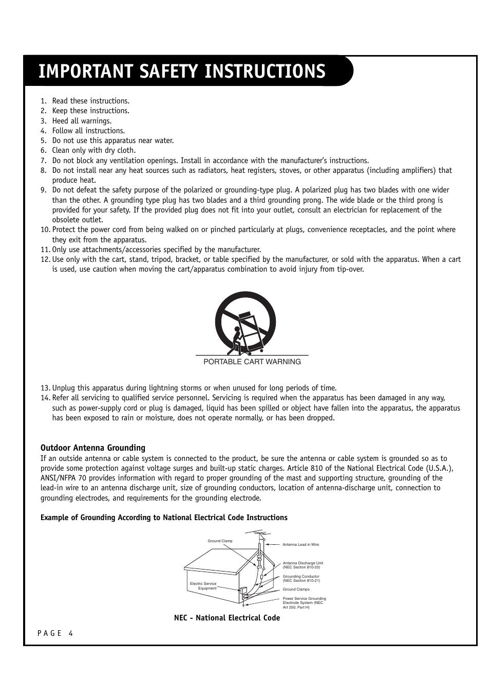 Important safety instructions | Zenith L20V54S User Manual | Page 4 / 64
