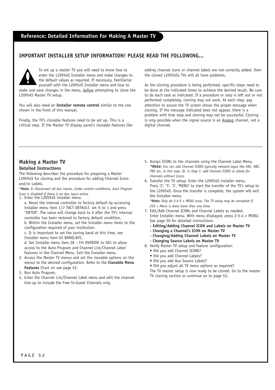 Making a master tv | Zenith L20V54S User Manual | Page 52 / 64