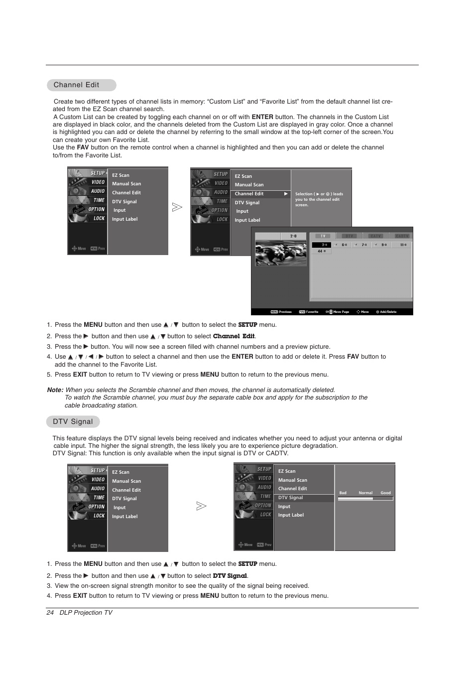 Channel edit, Dtv signal | Zenith Z56DC1D User Manual | Page 24 / 52