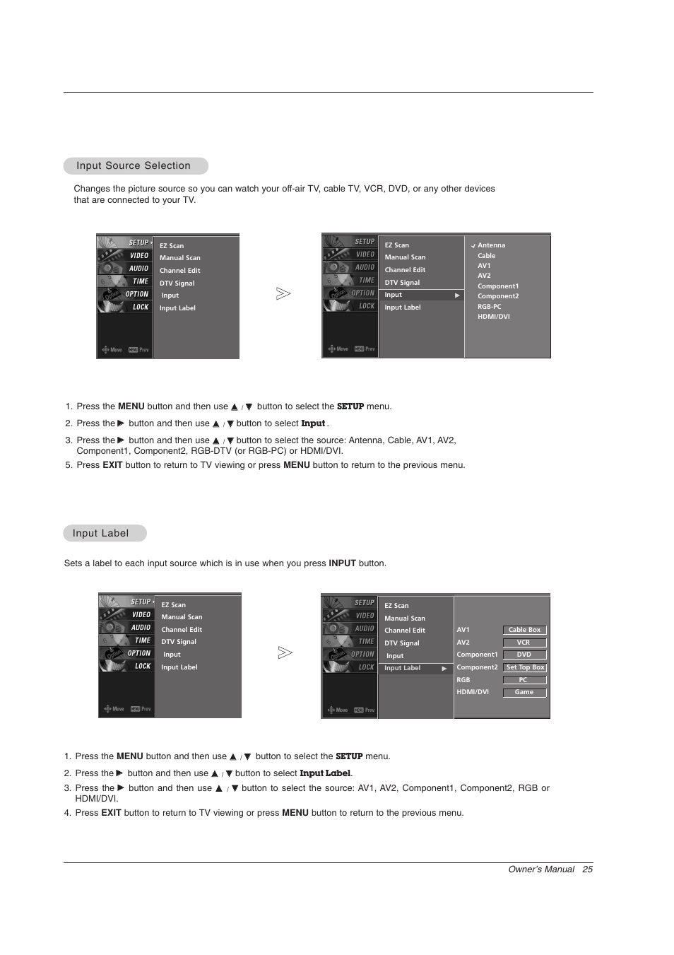 Input source selection, Input label | Zenith Z56DC1D User Manual | Page 25 / 52
