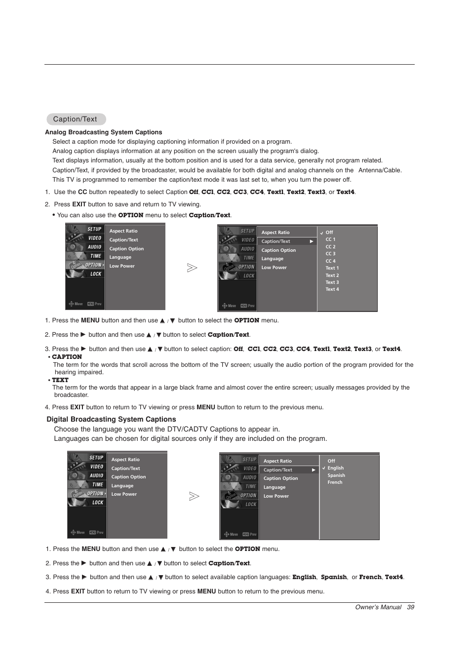 Caption/t, Caption/t ext ext | Zenith Z56DC1D User Manual | Page 39 / 52