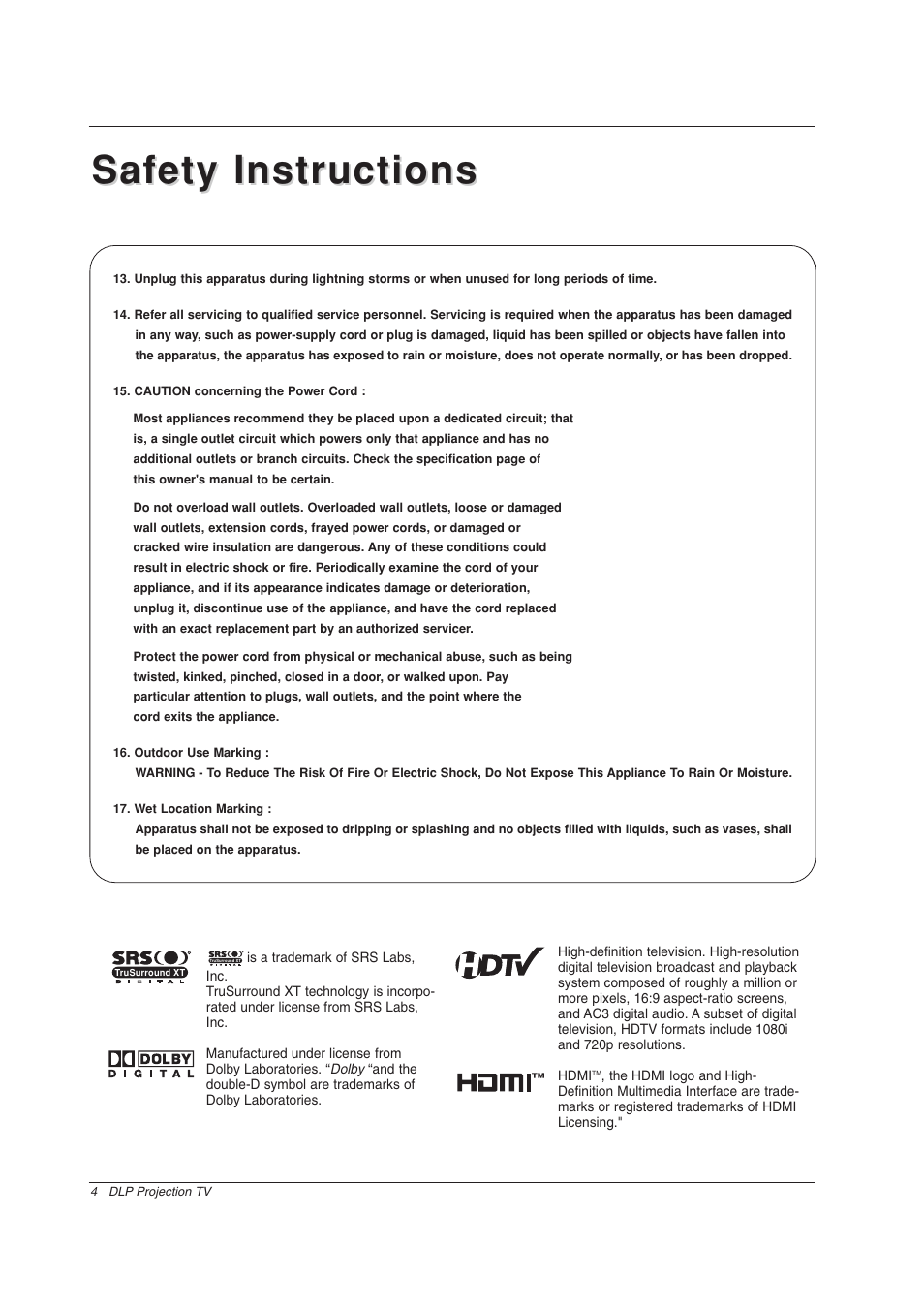 Safety instructions | Zenith Z56DC1D User Manual | Page 4 / 52