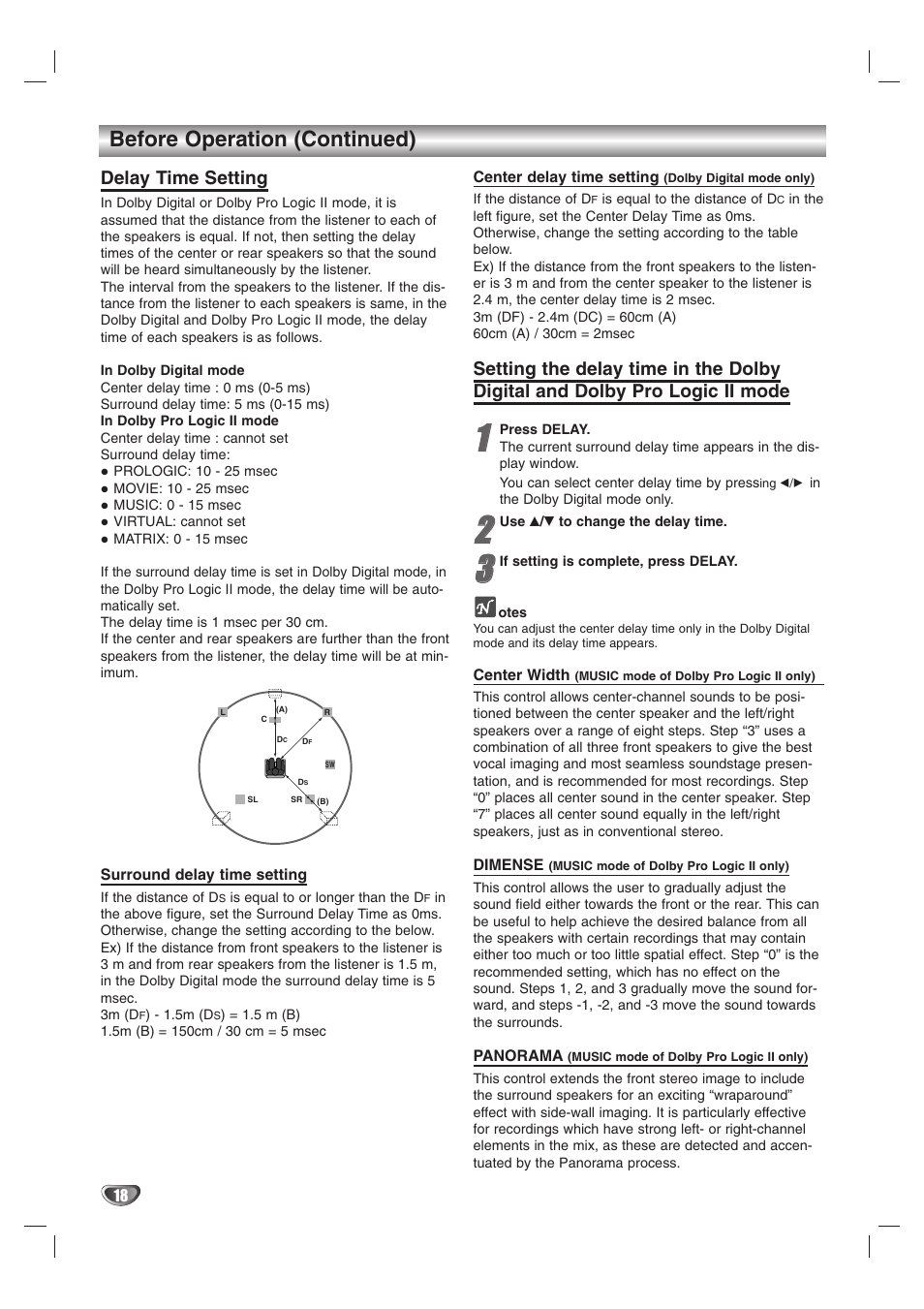 Before operation (continued), Delay time setting | Zenith XBS245 User Manual | Page 18 / 48