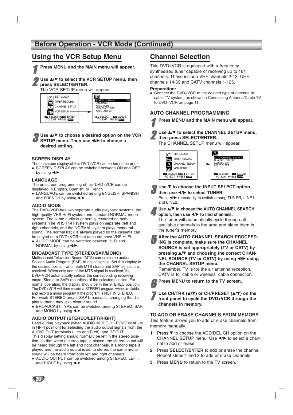 Channel selection | Zenith XBS245 User Manual | Page 20 / 48