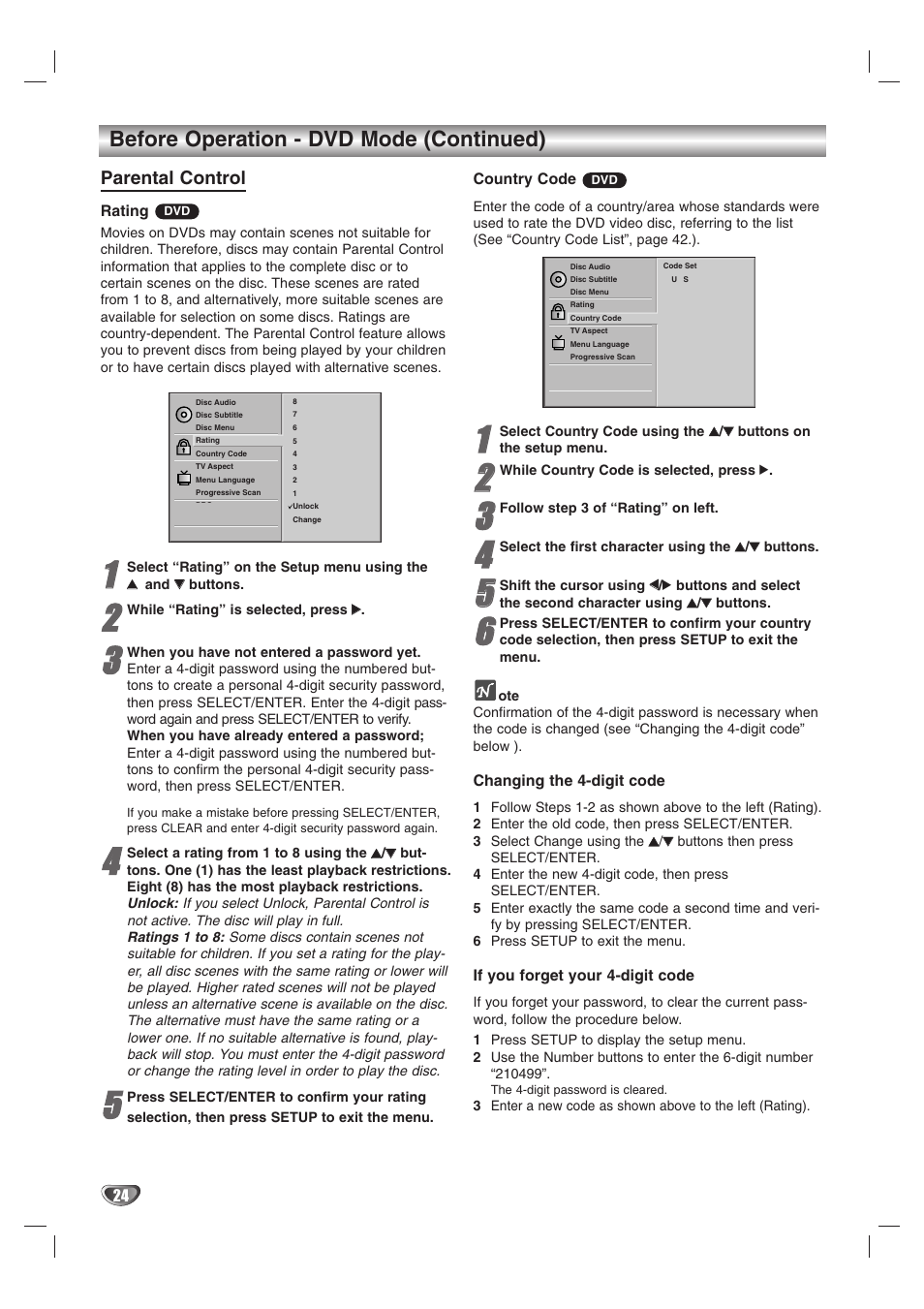Before operation - dvd mode (continued) | Zenith XBS245 User Manual | Page 24 / 48