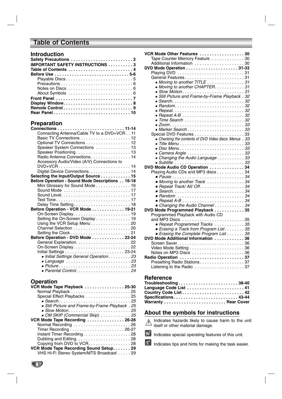 Zenith XBS245 User Manual | Page 4 / 48