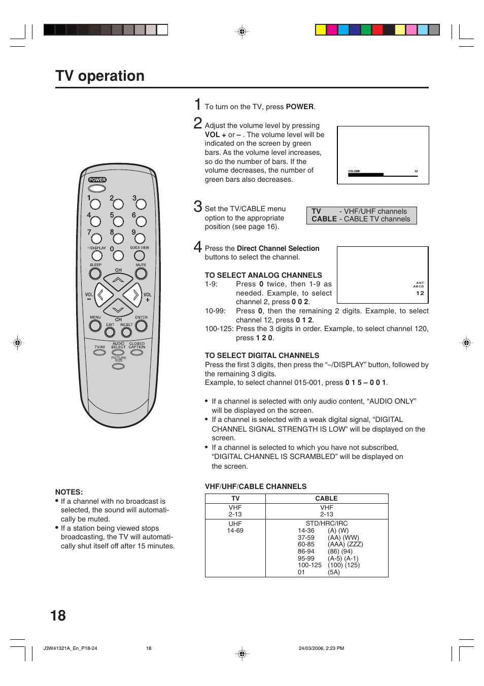 Tv operation | Zenith J3W41321A User Manual | Page 18 / 76