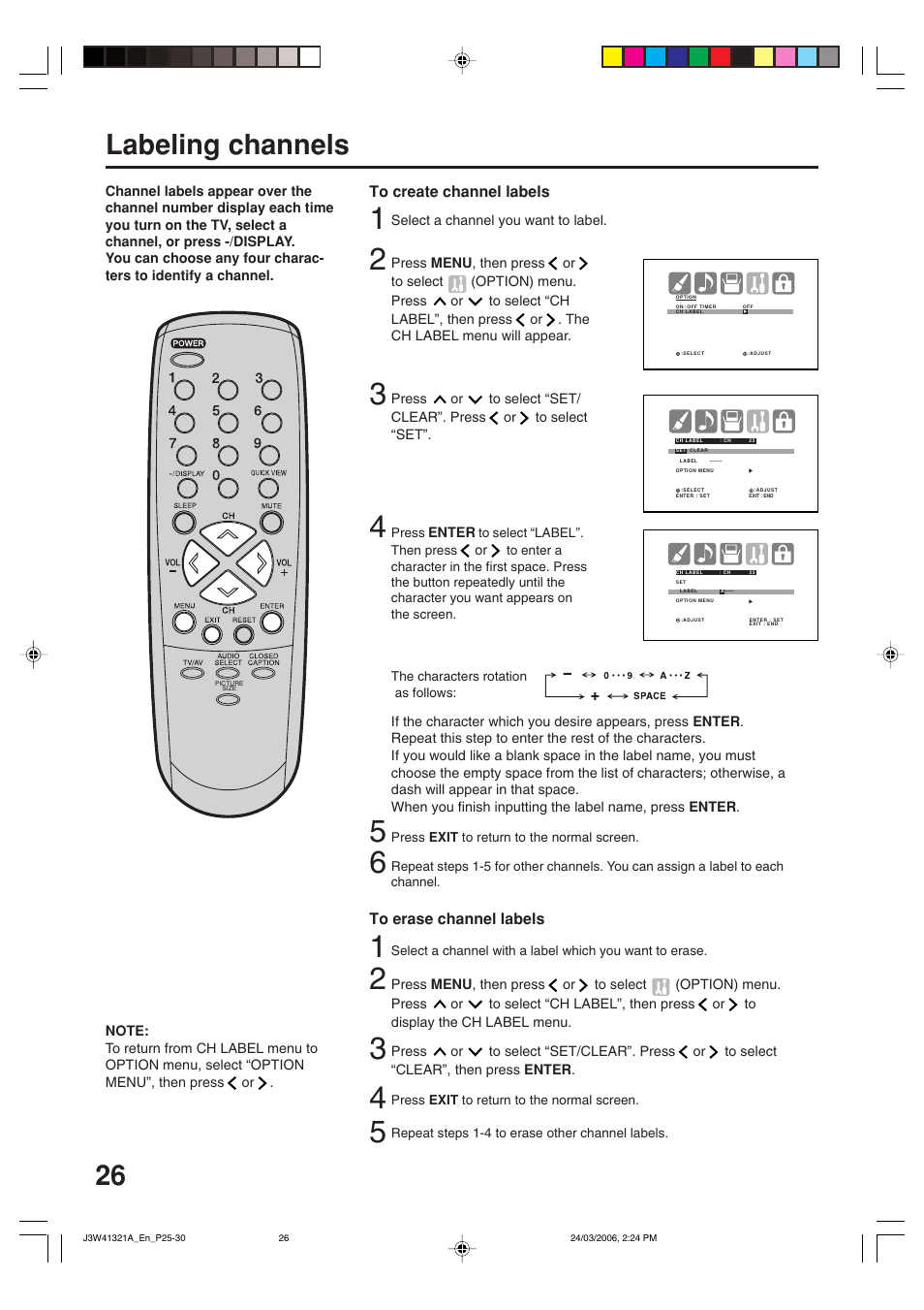 26 labeling channels | Zenith J3W41321A User Manual | Page 26 / 76