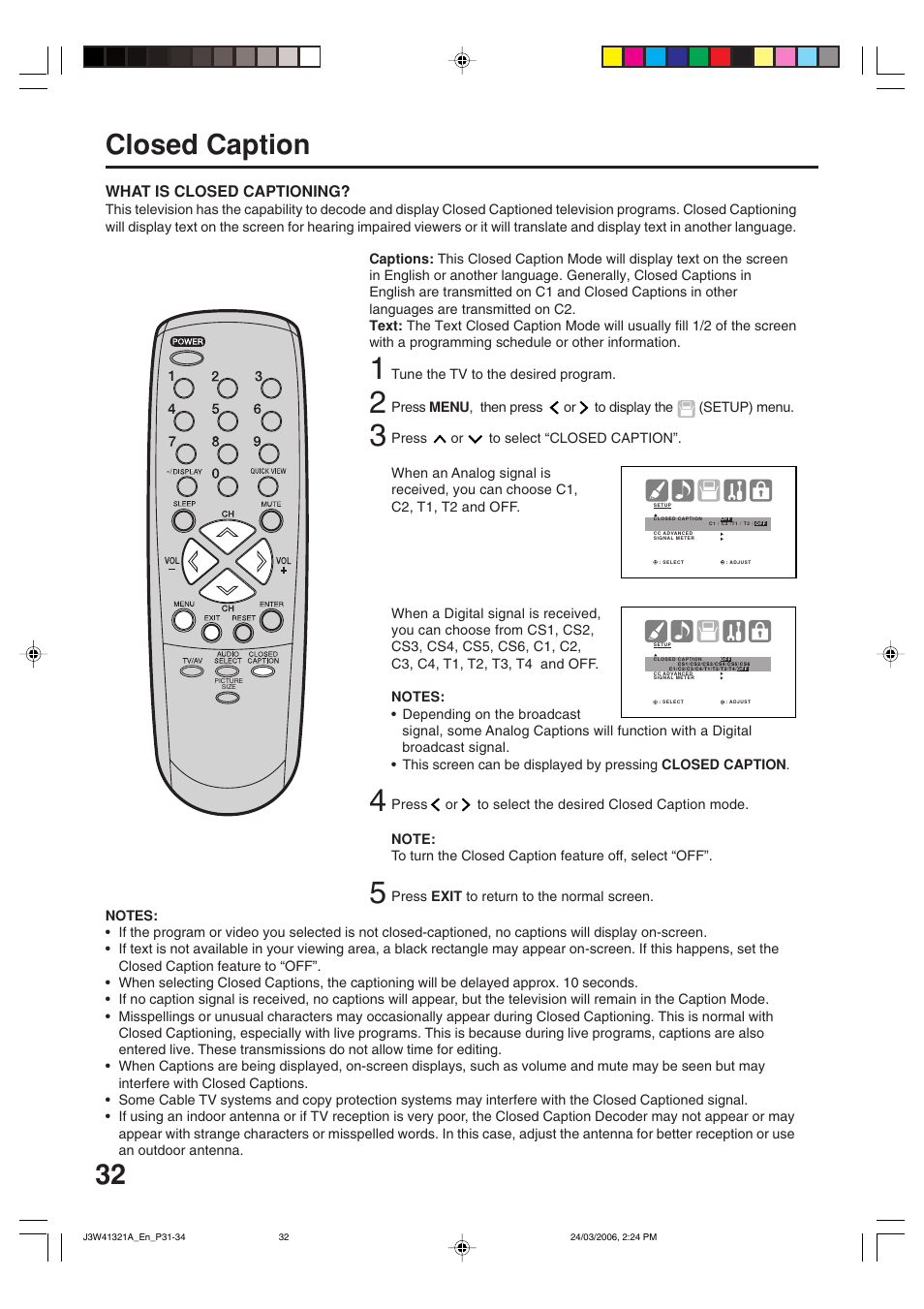 Closed caption, What is closed captioning | Zenith J3W41321A User Manual | Page 32 / 76