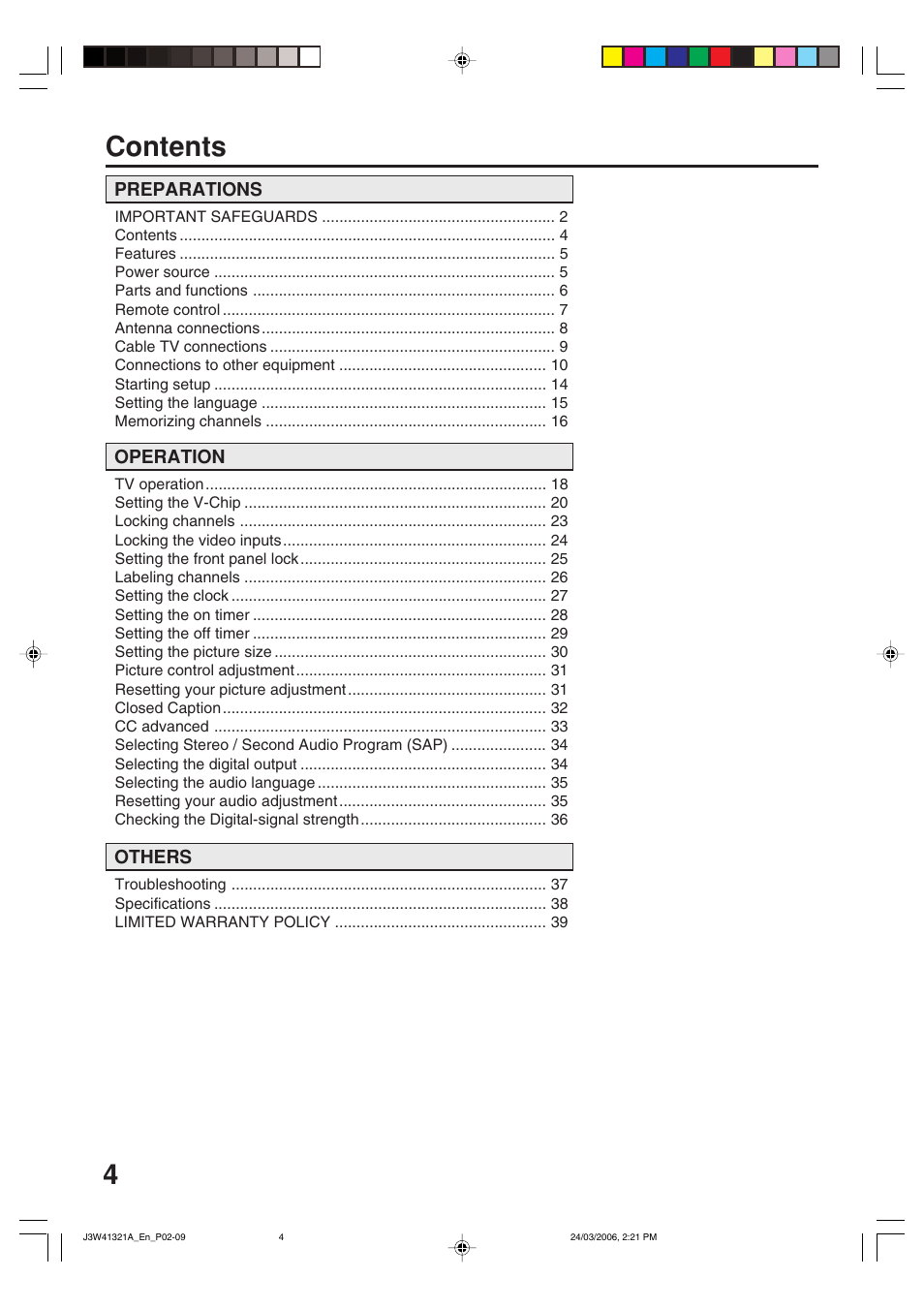 Zenith J3W41321A User Manual | Page 4 / 76