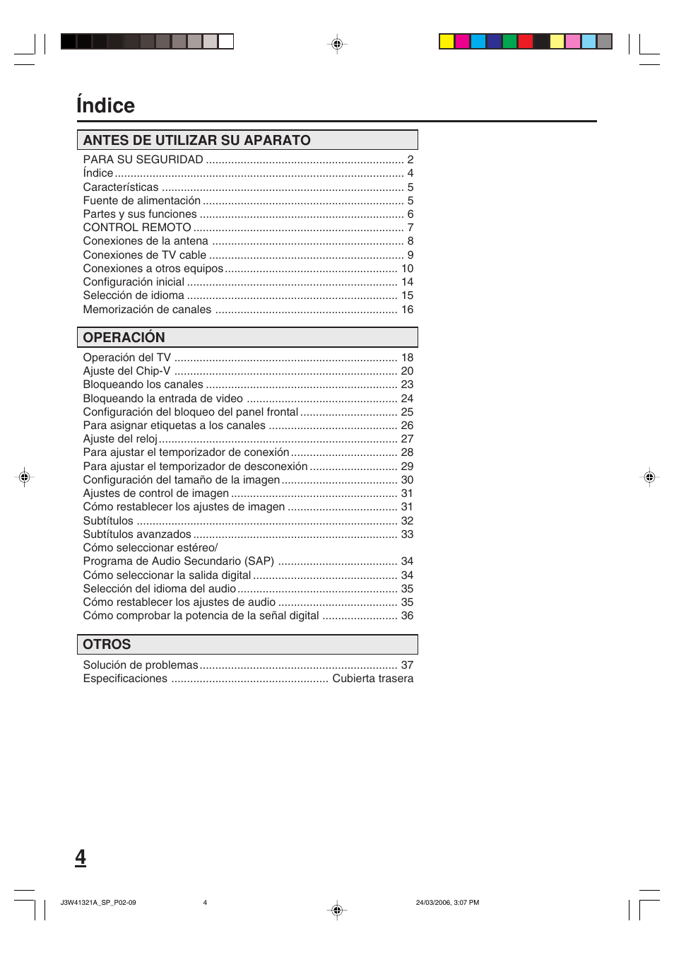 Índice | Zenith J3W41321A User Manual | Page 42 / 76