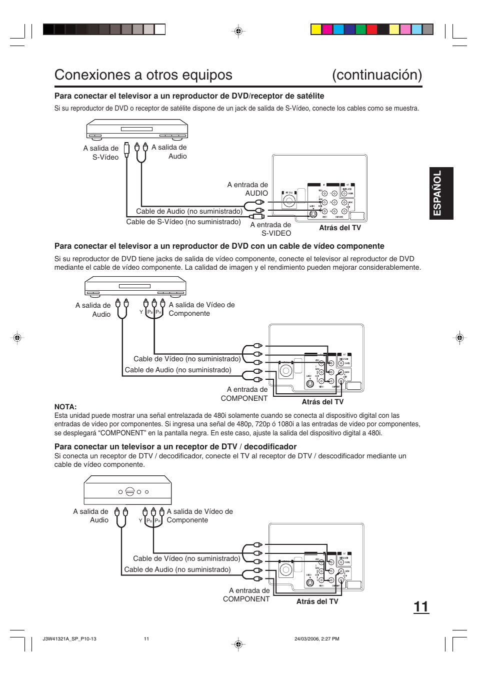 Conexiones a otros equipos (continuación), Esp a ñ ol | Zenith J3W41321A User Manual | Page 49 / 76