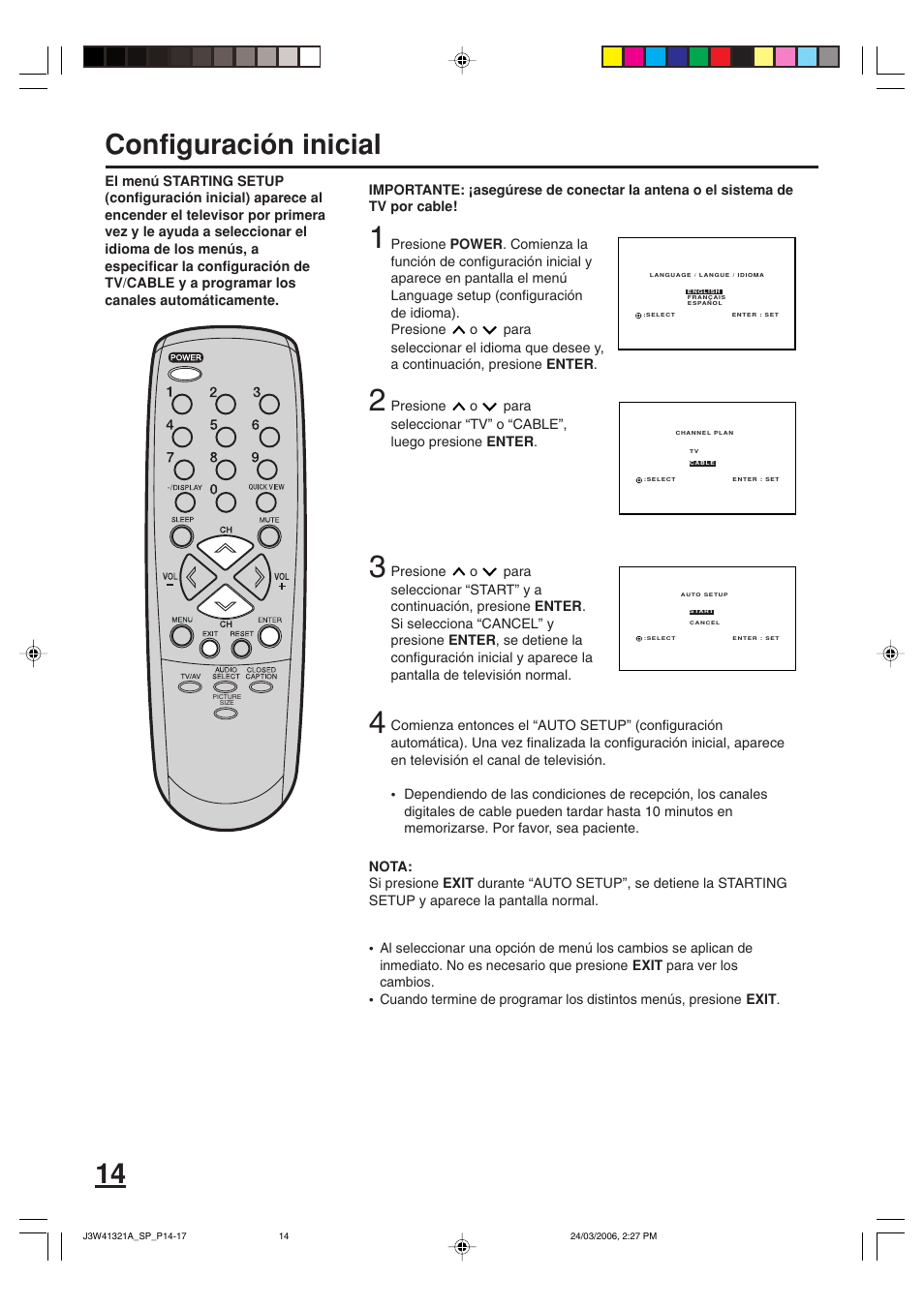 Configuración inicial | Zenith J3W41321A User Manual | Page 52 / 76