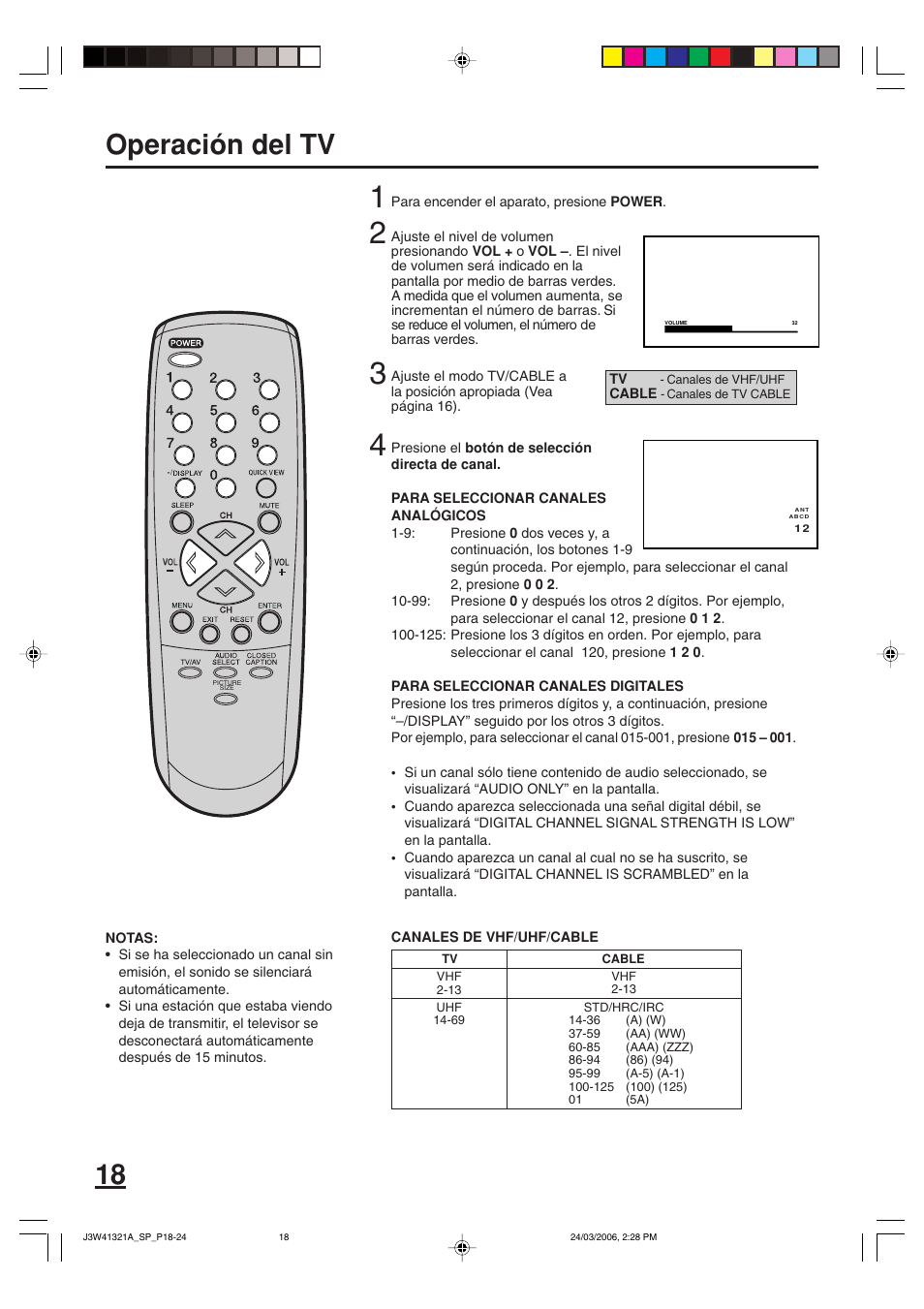 Operación del tv | Zenith J3W41321A User Manual | Page 56 / 76