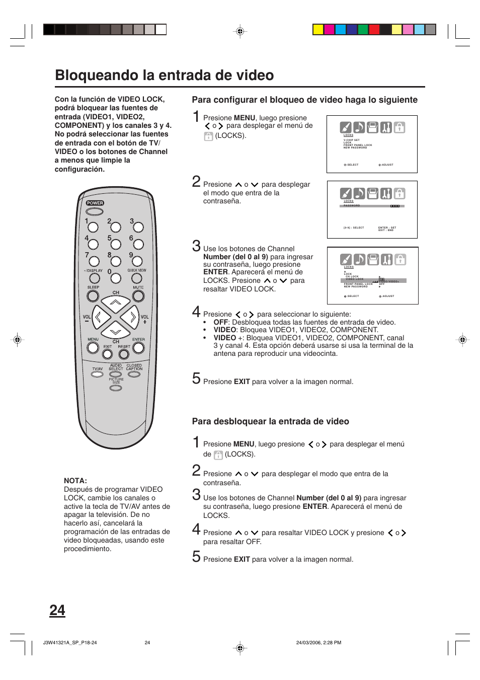 24 bloqueando la entrada de video | Zenith J3W41321A User Manual | Page 62 / 76