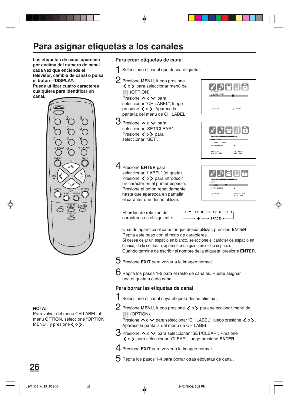 Para asignar etiquetas a los canales | Zenith J3W41321A User Manual | Page 64 / 76