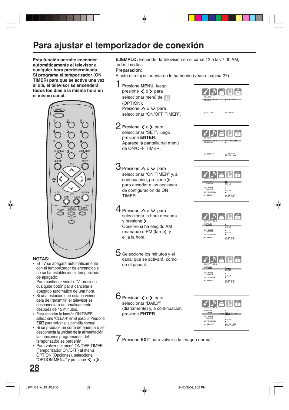 Para ajustar el temporizador de conexión | Zenith J3W41321A User Manual | Page 66 / 76