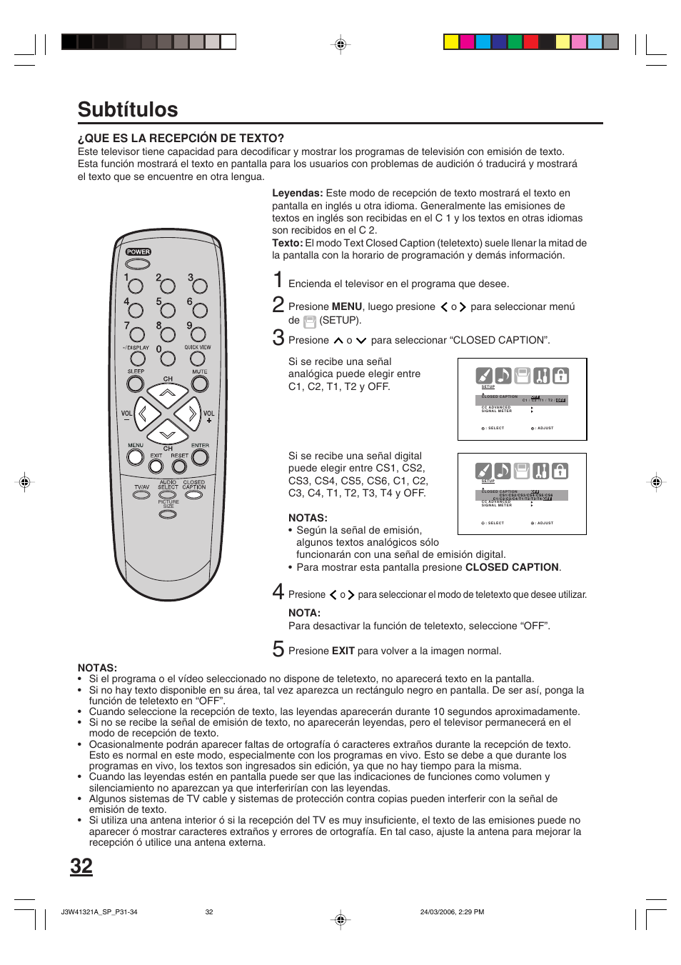 Subtítulos | Zenith J3W41321A User Manual | Page 70 / 76
