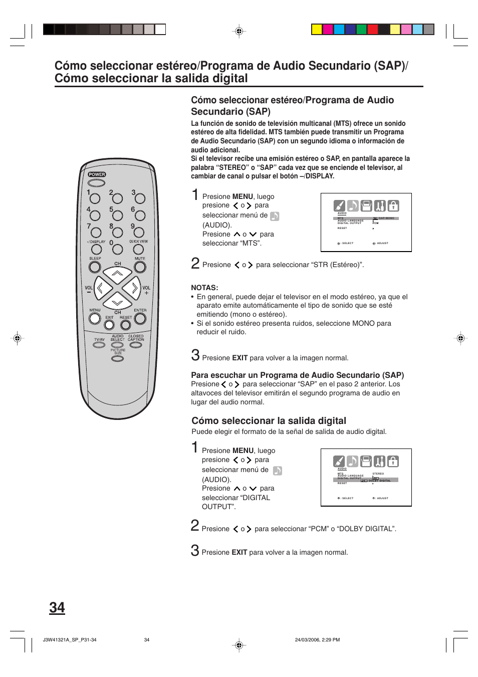 Cómo seleccionar la salida digital | Zenith J3W41321A User Manual | Page 72 / 76