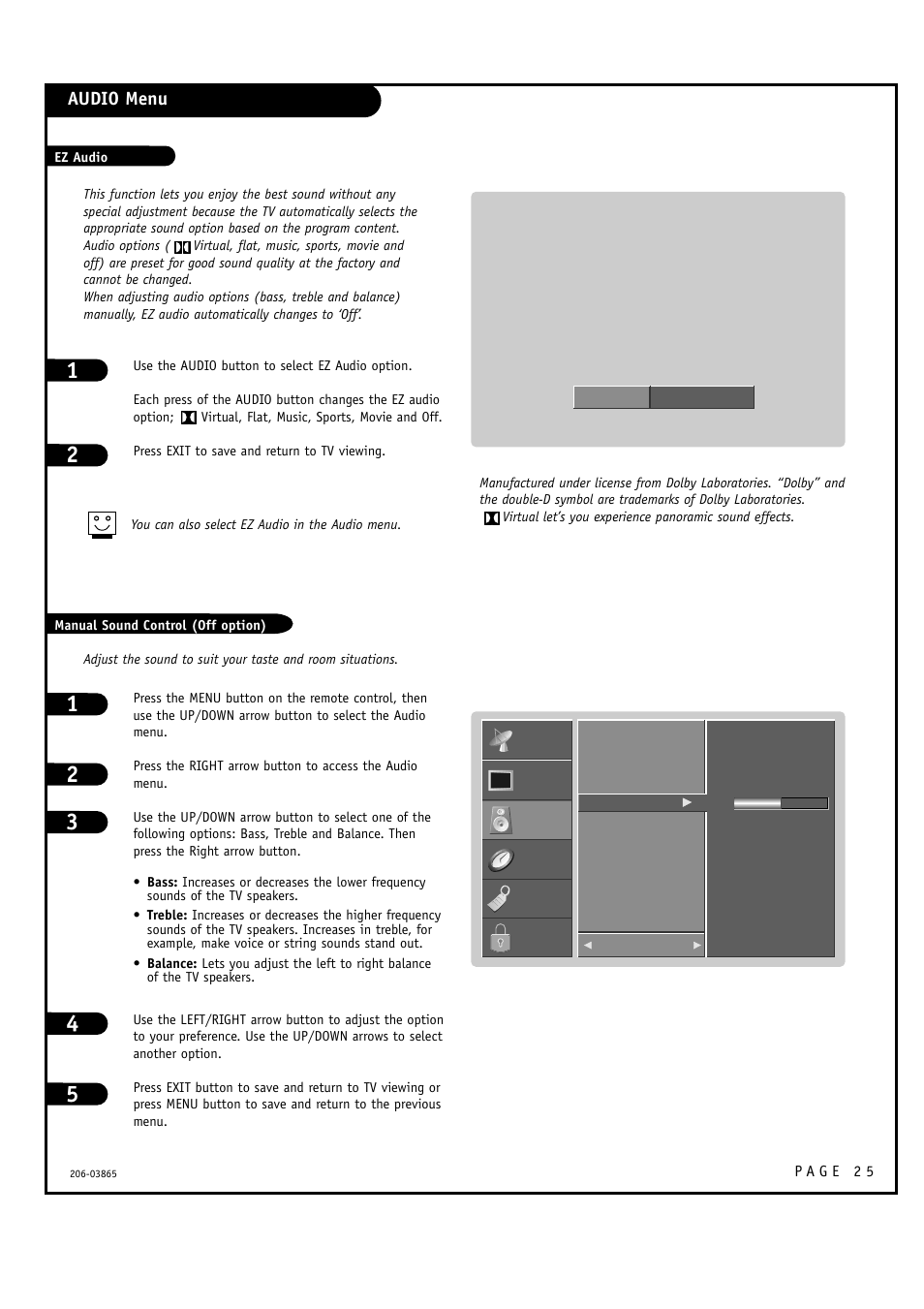 Audio menu | Zenith R49W36 User Manual | Page 25 / 60