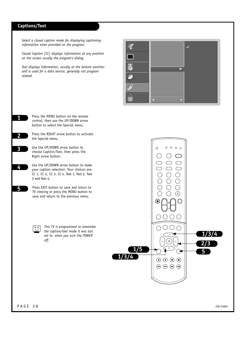 Captions/text | Zenith R49W36 User Manual | Page 38 / 60