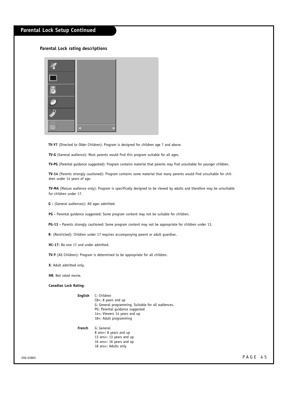 Parental lock setup continued | Zenith R49W36 User Manual | Page 45 / 60