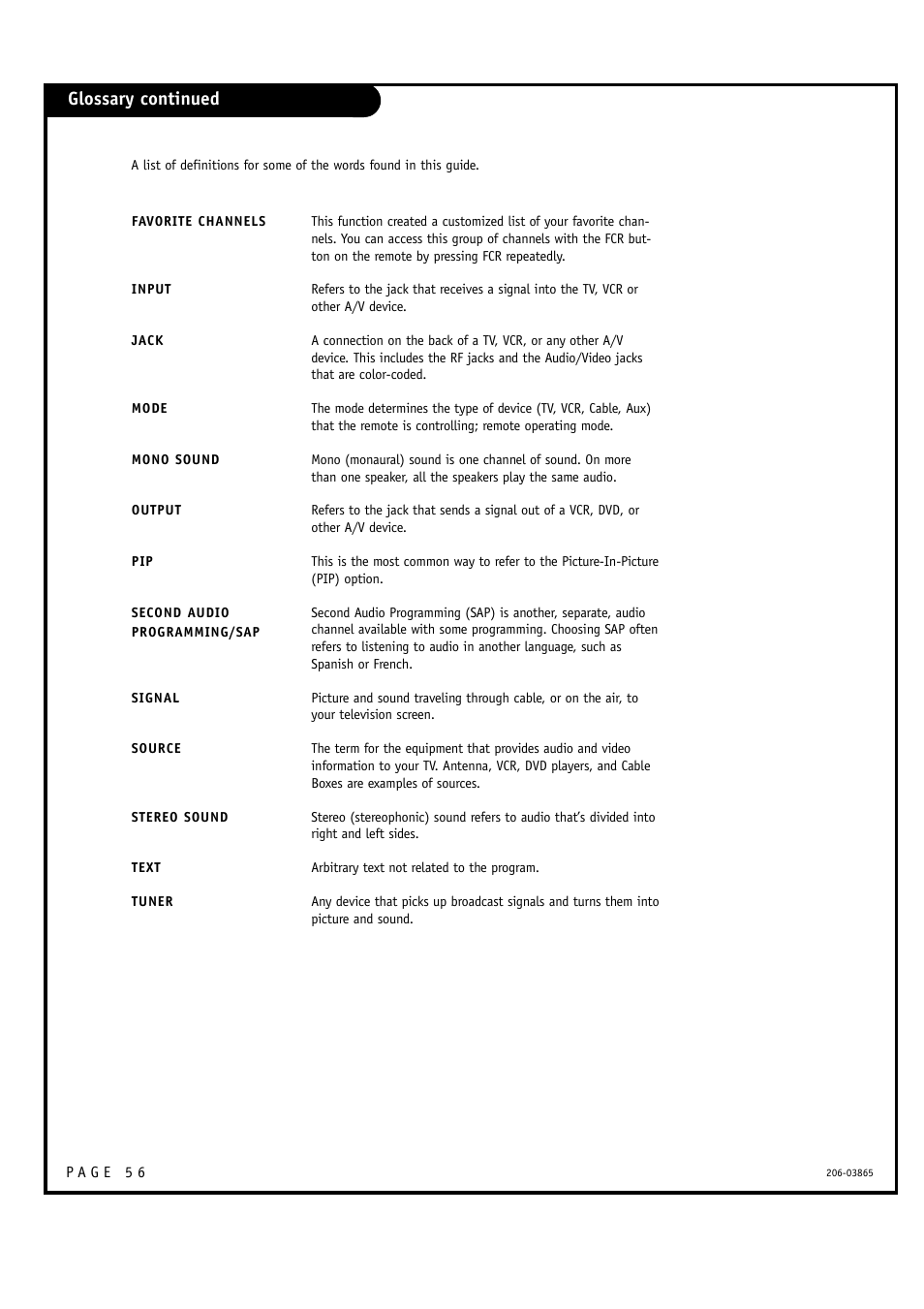 Glossary continued | Zenith R49W36 User Manual | Page 56 / 60