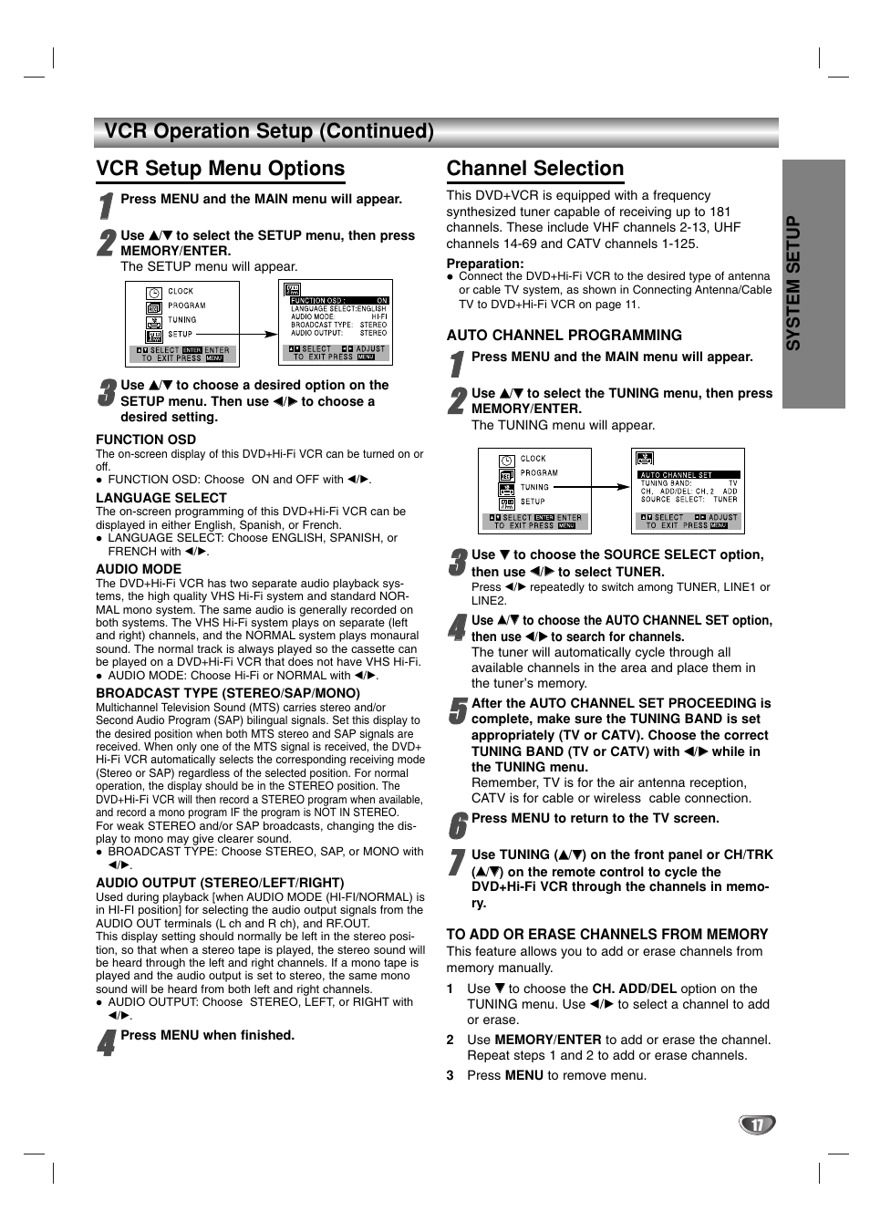 Channel selection | Zenith XBS341 User Manual | Page 17 / 48