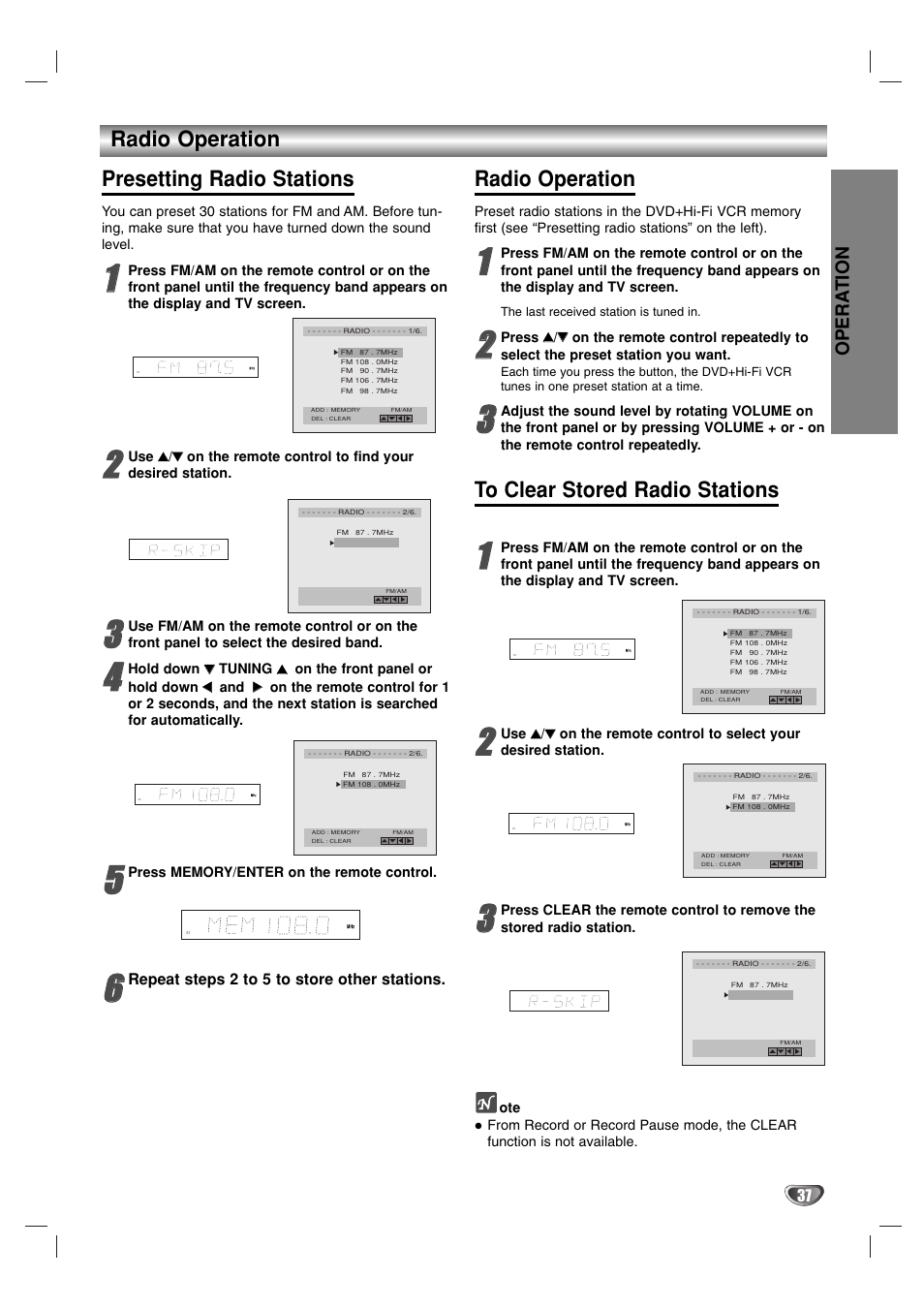 Radio operation presetting radio stations, Radio operation, Opera tion | Zenith XBS341 User Manual | Page 37 / 48