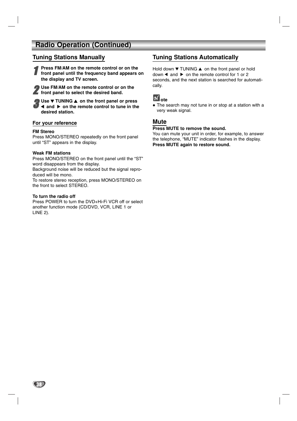 Radio operation (continued) | Zenith XBS341 User Manual | Page 38 / 48