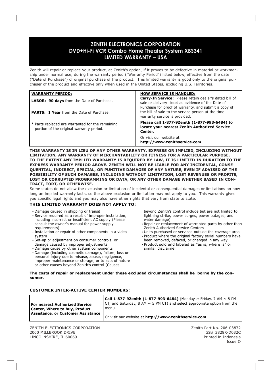 Zenith XBS341 User Manual | Page 48 / 48