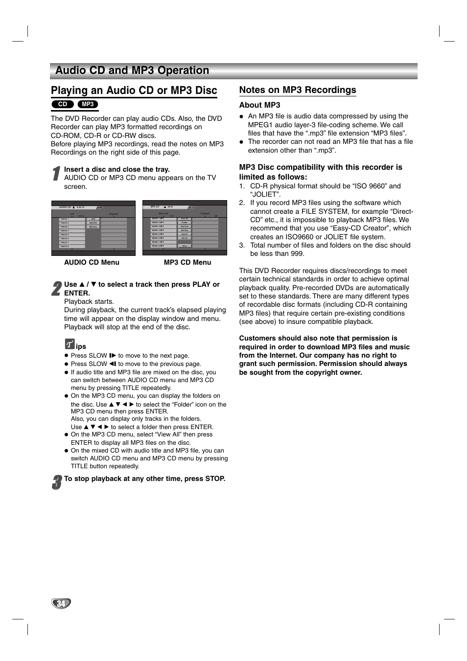 About mp3 | Zenith DVR313 User Manual | Page 34 / 52