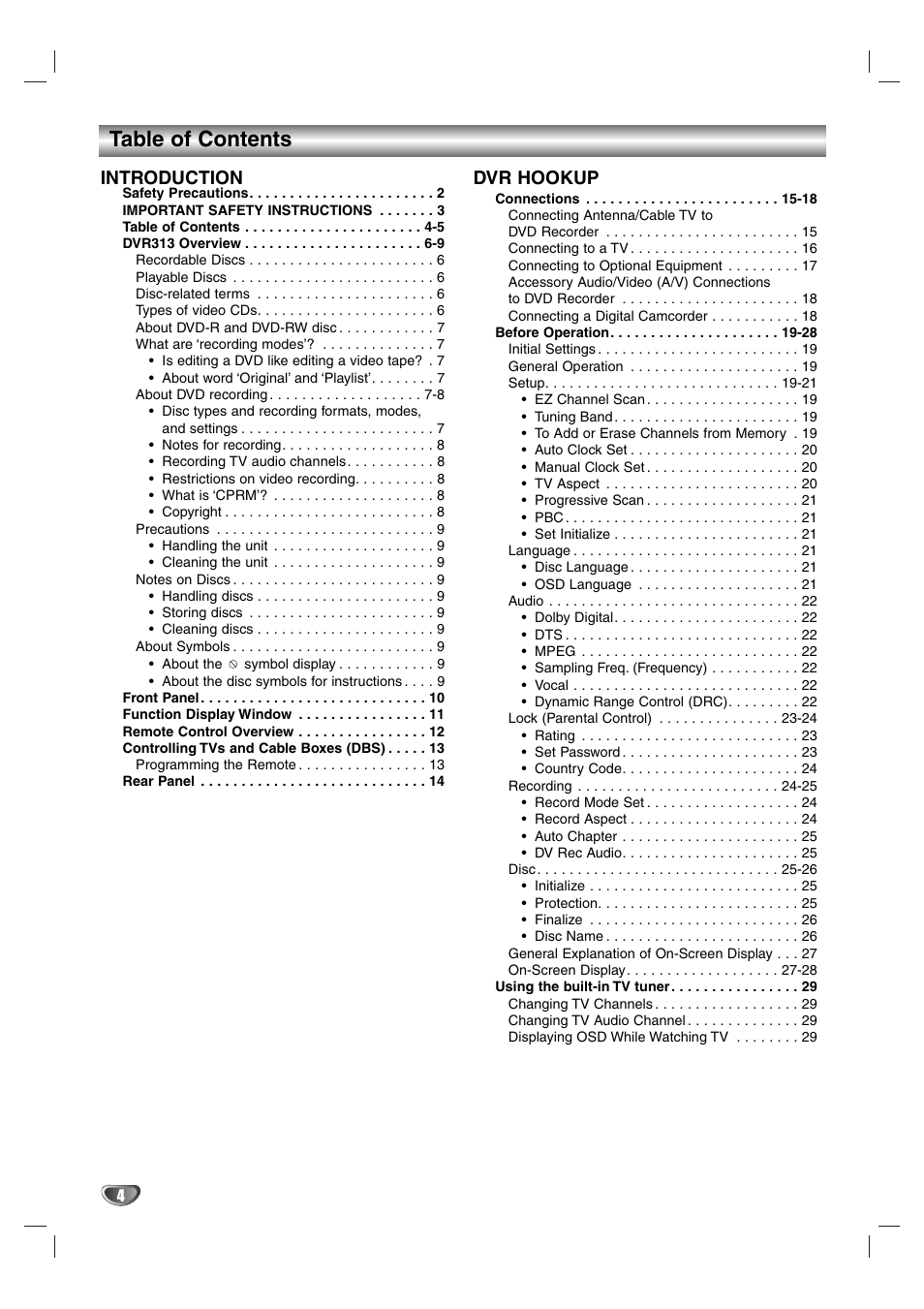 Zenith DVR313 User Manual | Page 4 / 52