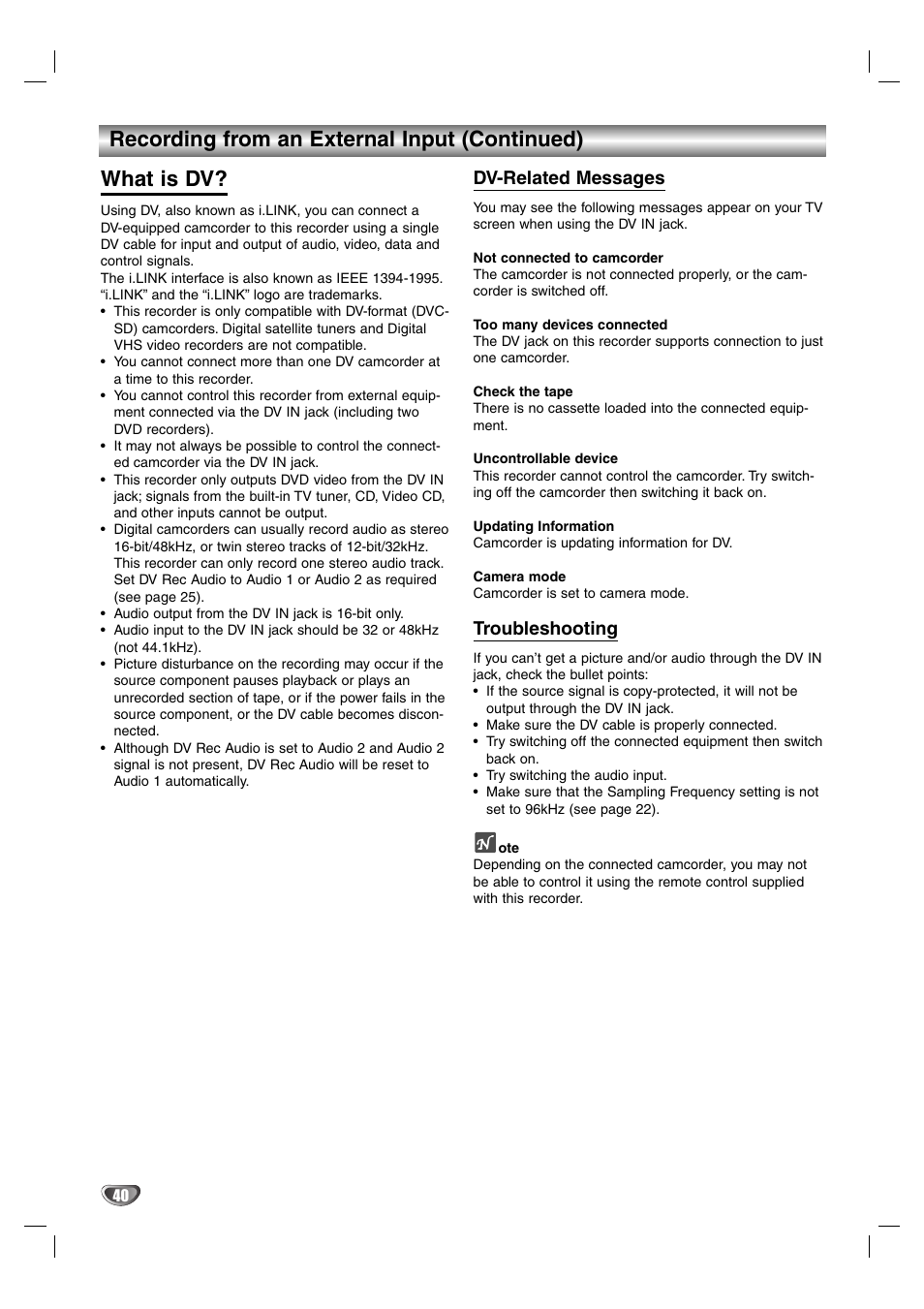 Dv-related messages, Troubleshooting | Zenith DVR313 User Manual | Page 40 / 52