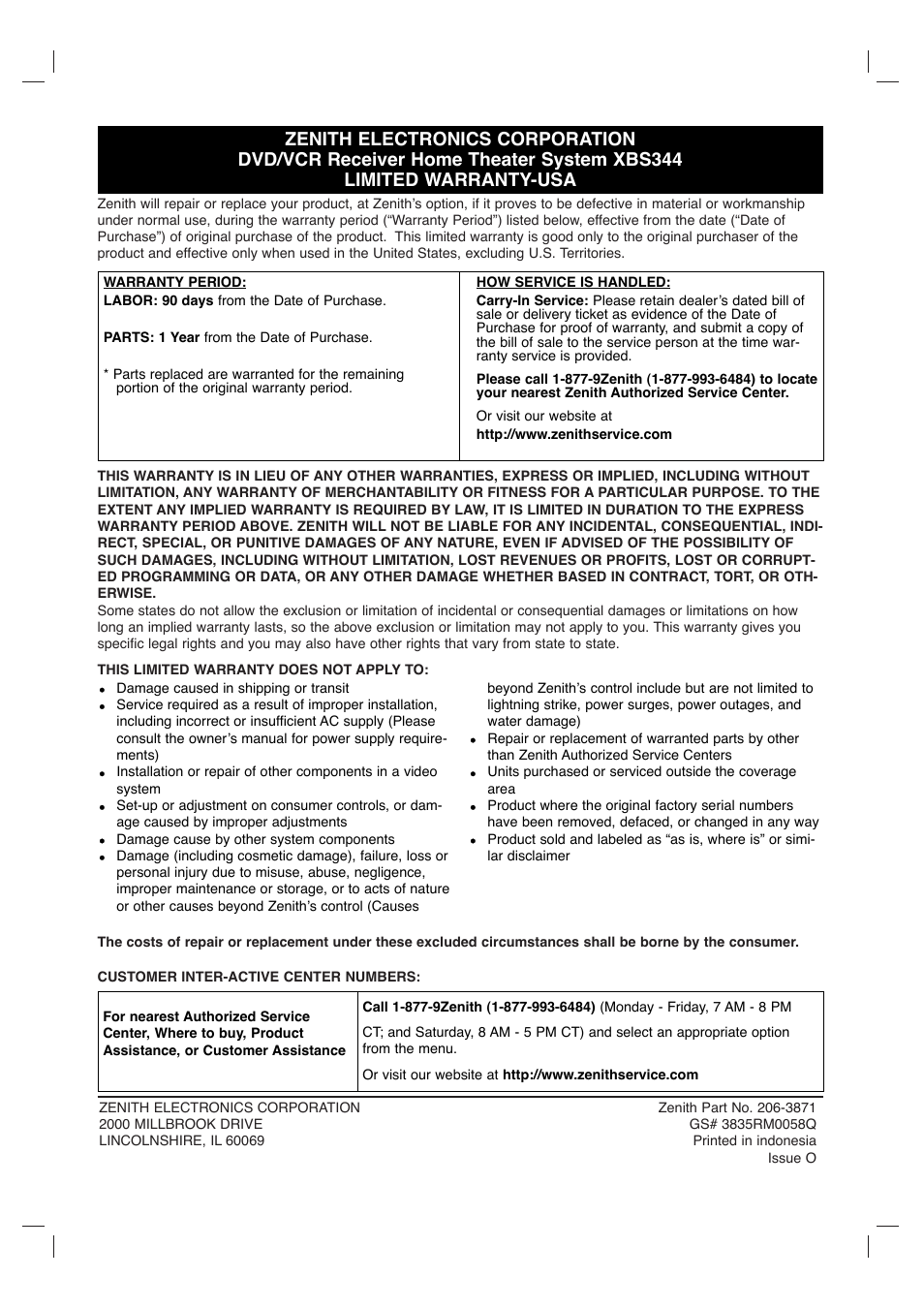 Zenith XBS344 User Manual | Page 48 / 48