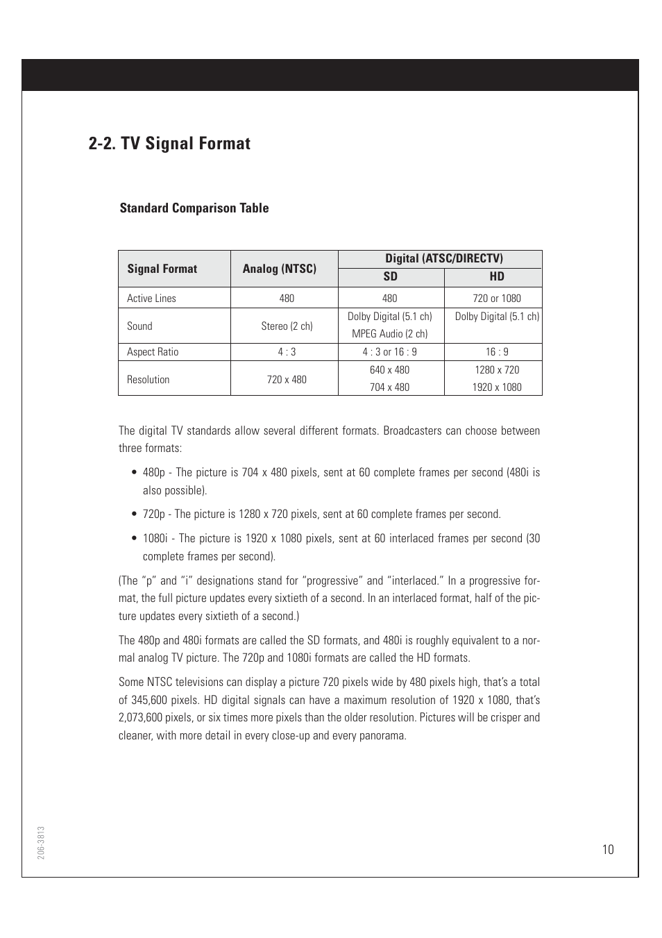 2. tv signal format | Zenith HD-SAT520 User Manual | Page 11 / 104