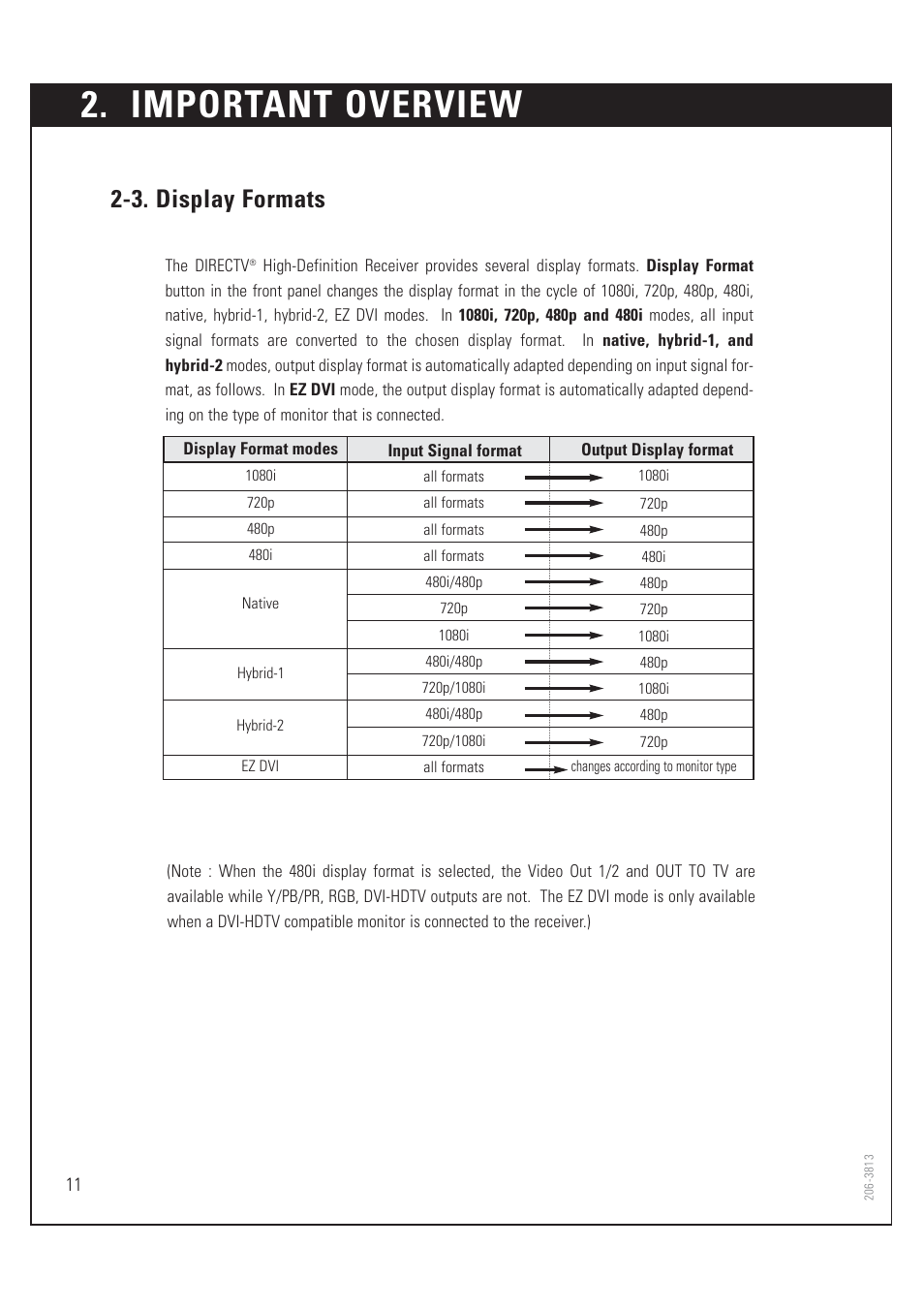 Important overview, 3. display formats | Zenith HD-SAT520 User Manual | Page 12 / 104