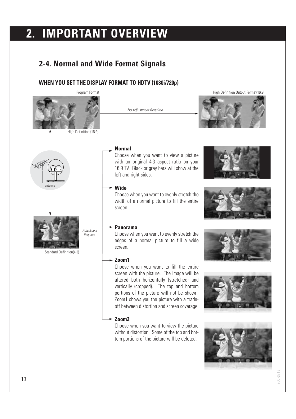 Important overview, 4. normal and wide format signals | Zenith HD-SAT520 User Manual | Page 14 / 104