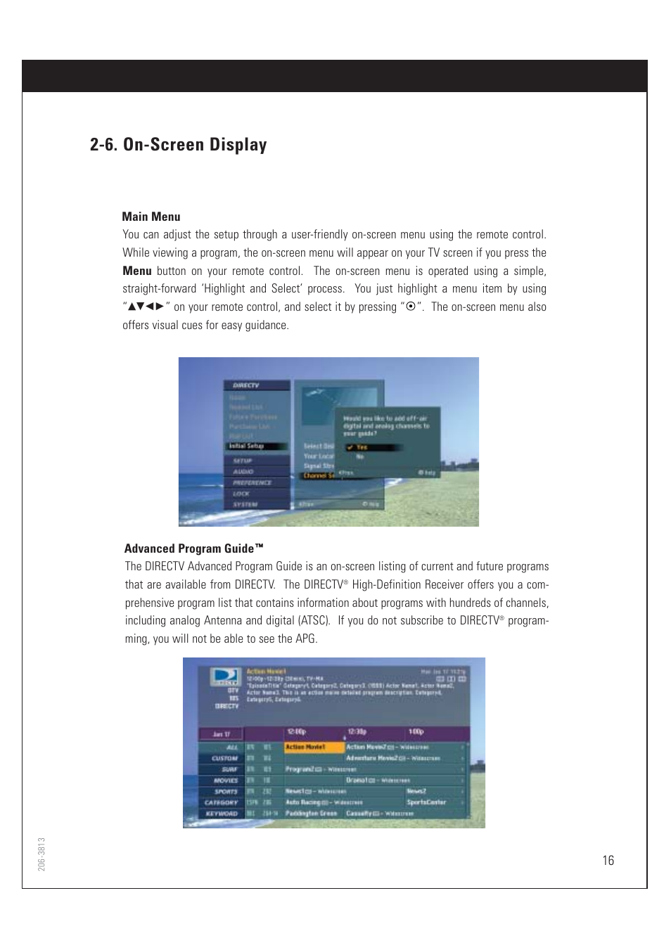 6. on-screen display | Zenith HD-SAT520 User Manual | Page 17 / 104