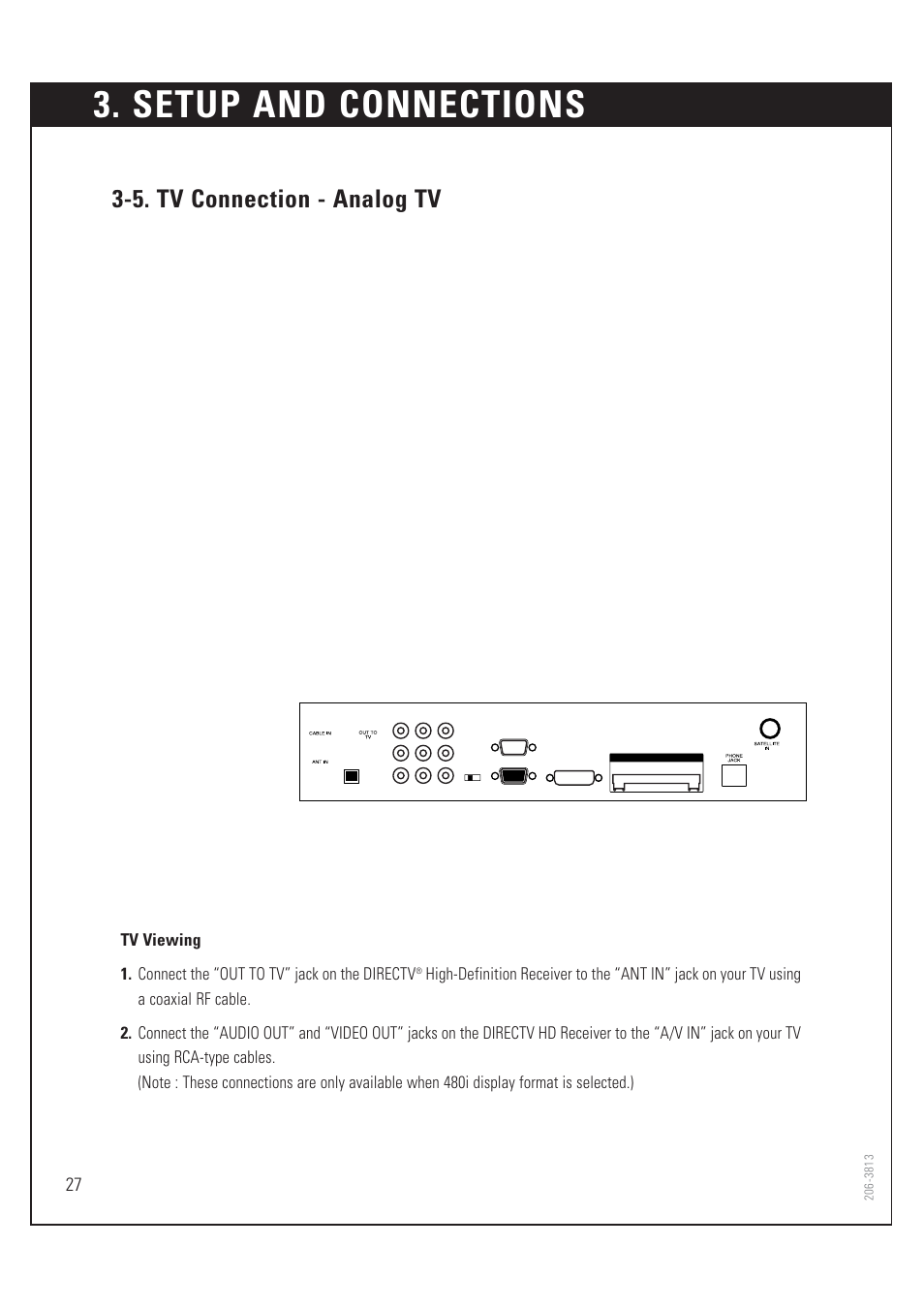 Setup and connections, 5. tv connection - analog tv | Zenith HD-SAT520 User Manual | Page 28 / 104