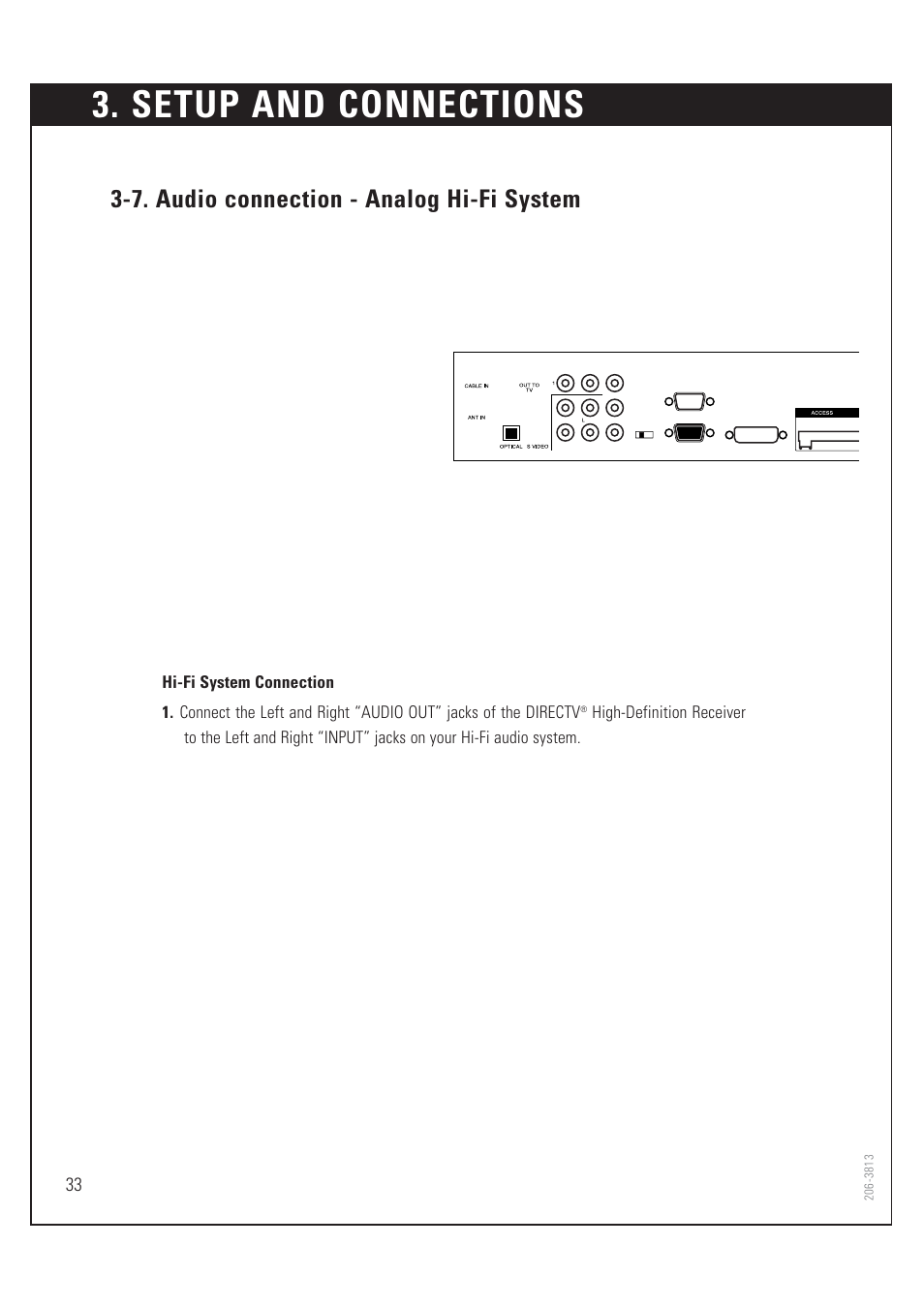 Setup and connections, 7. audio connection - analog hi-fi system | Zenith HD-SAT520 User Manual | Page 34 / 104